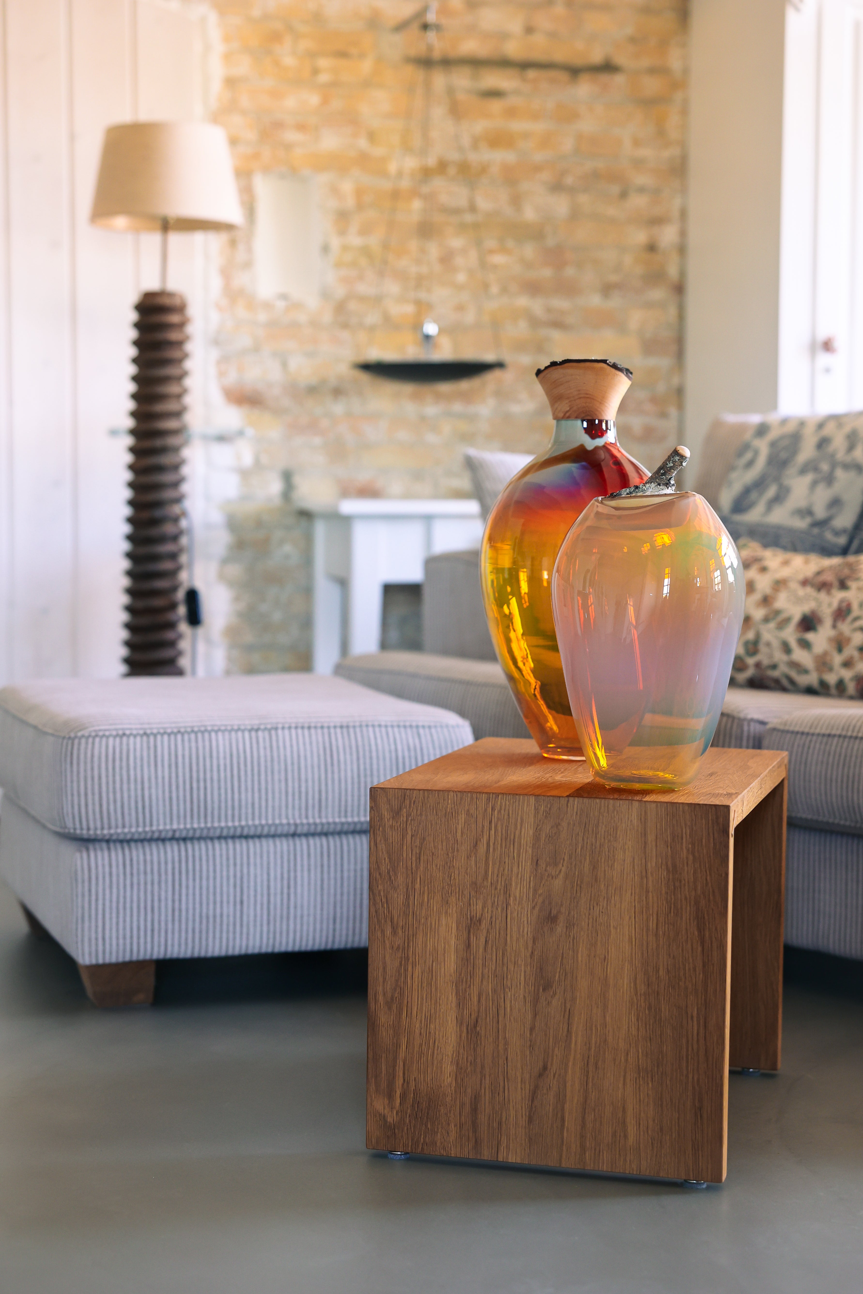 Splash | Stacking Vessel in dual coloured glass with a wood crown