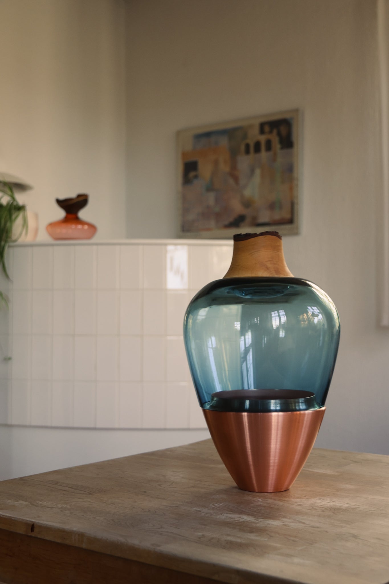 India I | Stacking Vessel in Semi-Precious Metal, Glass & Wood