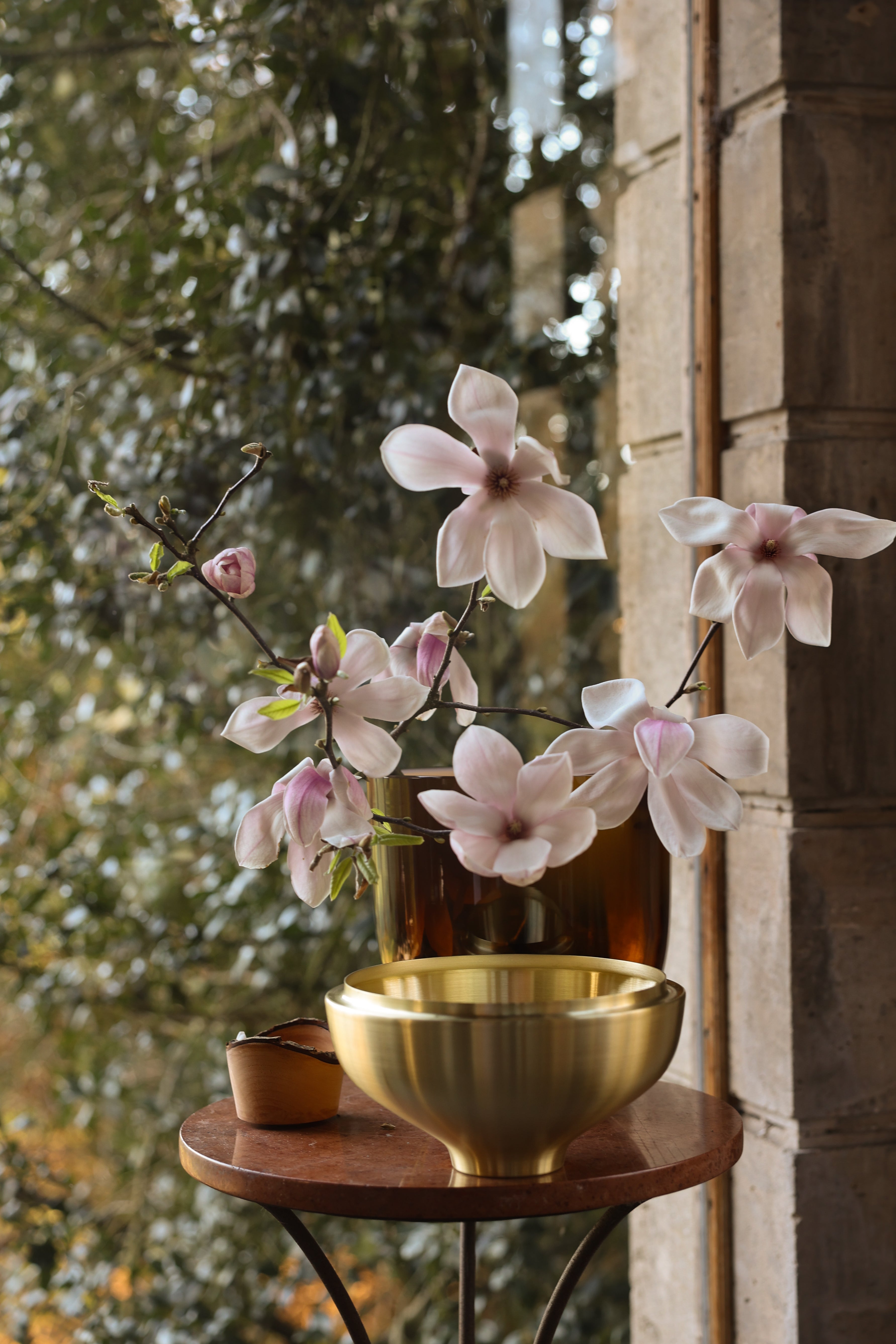 India Large I | Stacking Vessel in Glass, Semi- Precious Metal & Wood