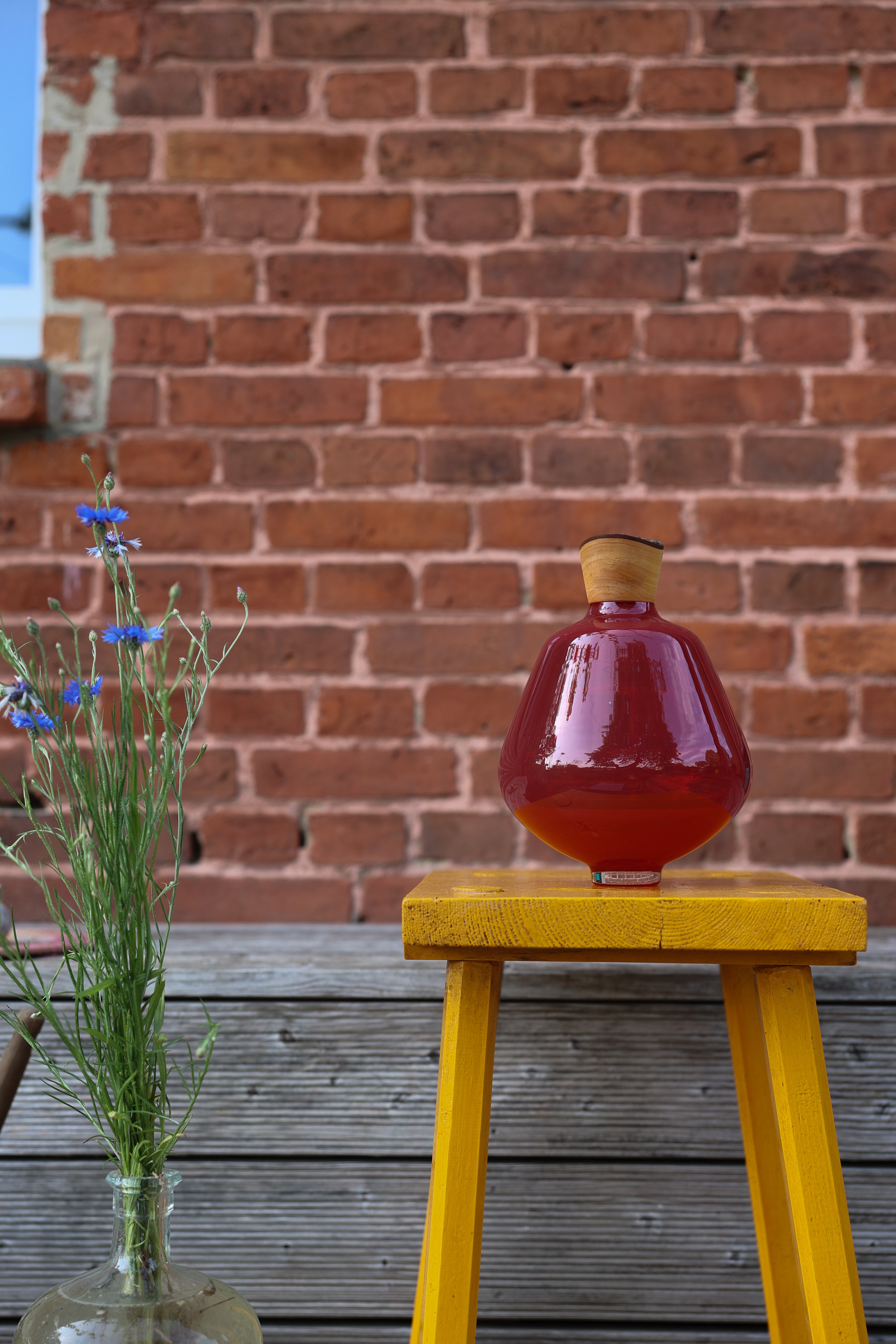 Sam | Stacking Vessel in Natural Wood & Mouth-Blown Glass