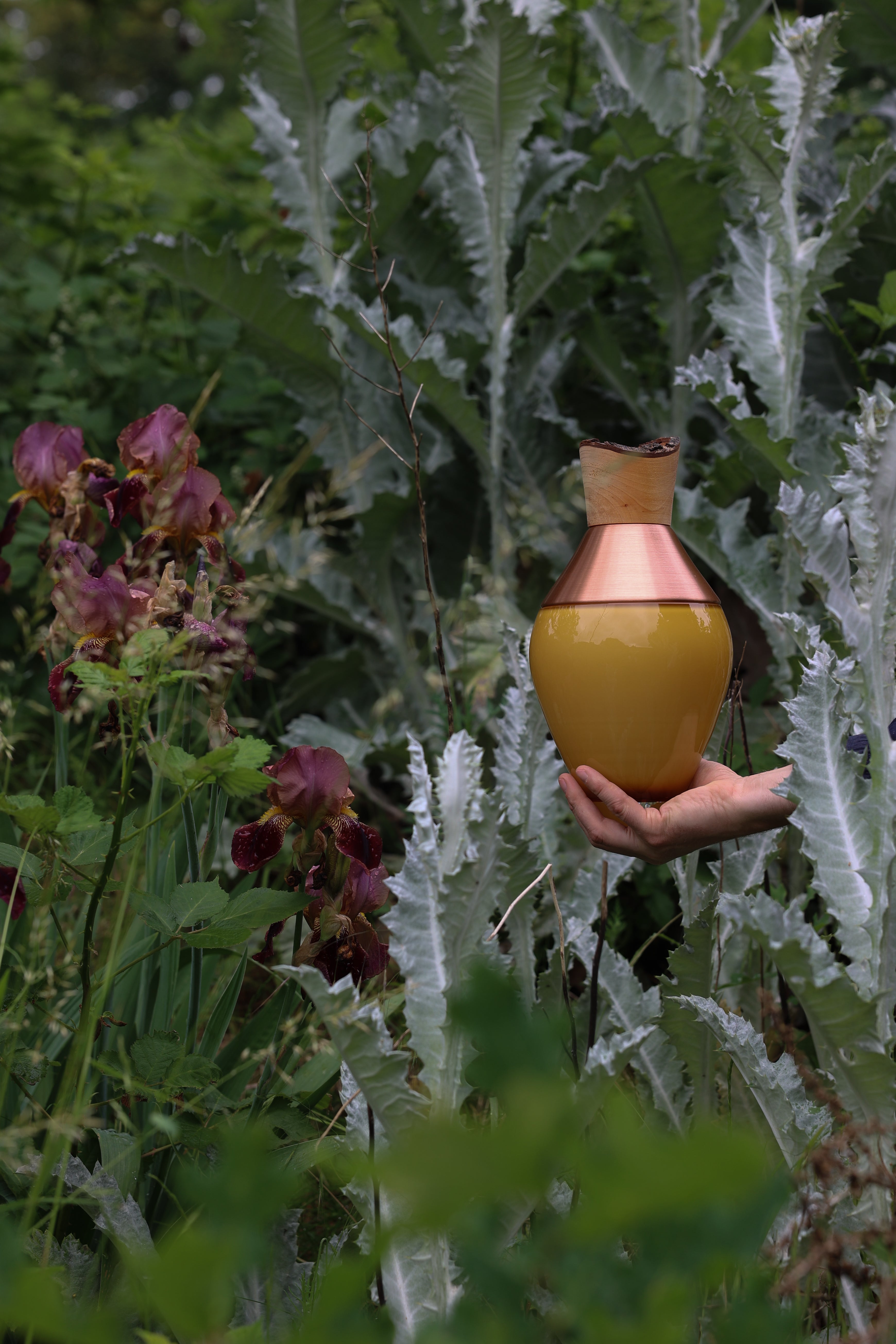 India Small I | Stacking Vessel in Semi-Precious Metal, Glass & Wood