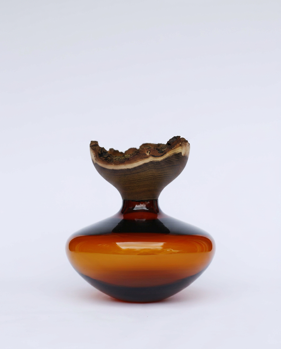 BLOOM | Stacking Vessel in Glass & Smoked Wood