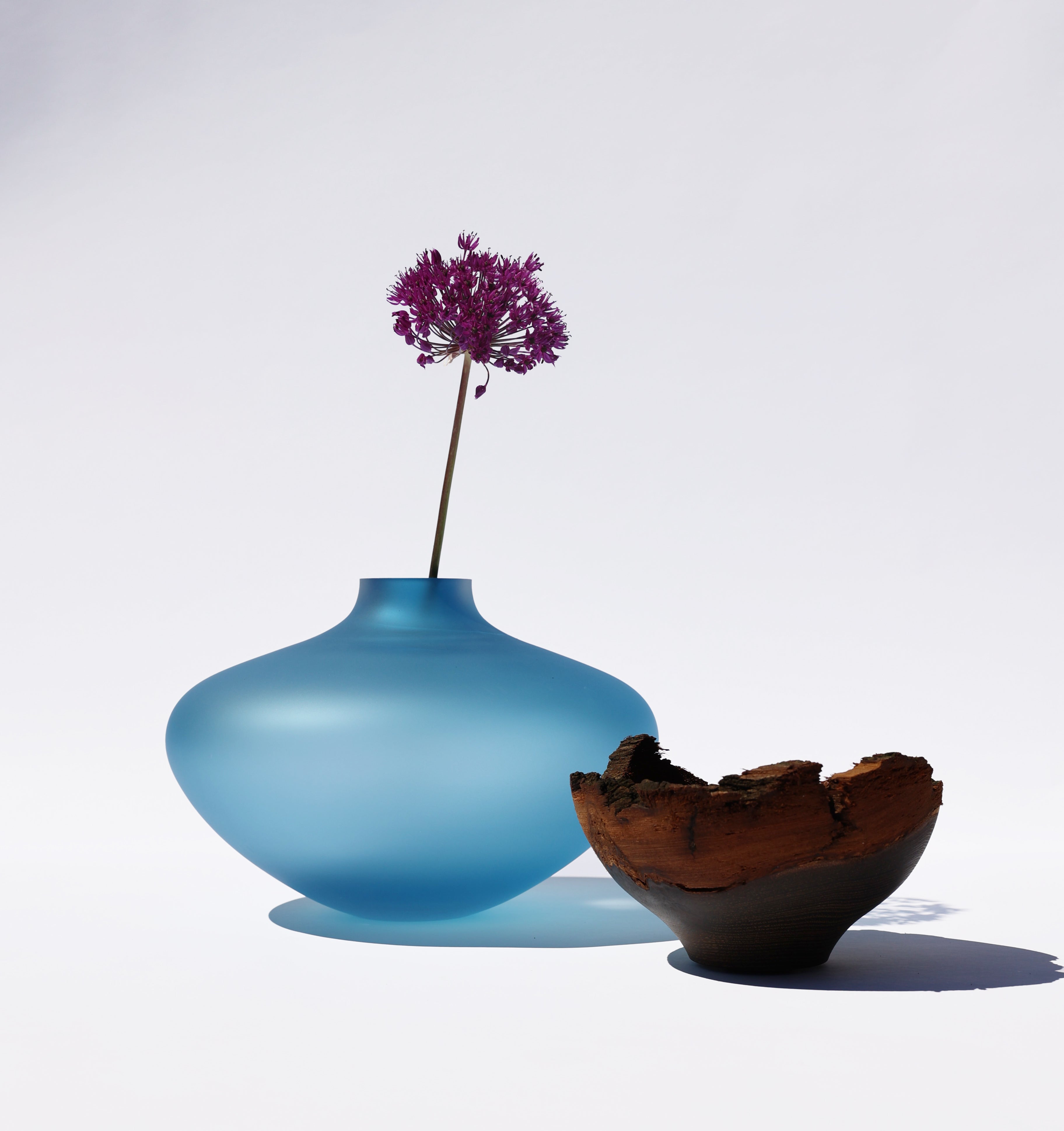 Bloom Satin |  Stacking Vessel in Glass & Smoked Wood