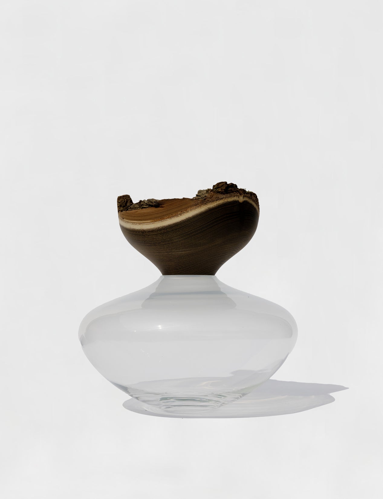 Bloom | Stacking Vessel in Glass & Smoked Wood