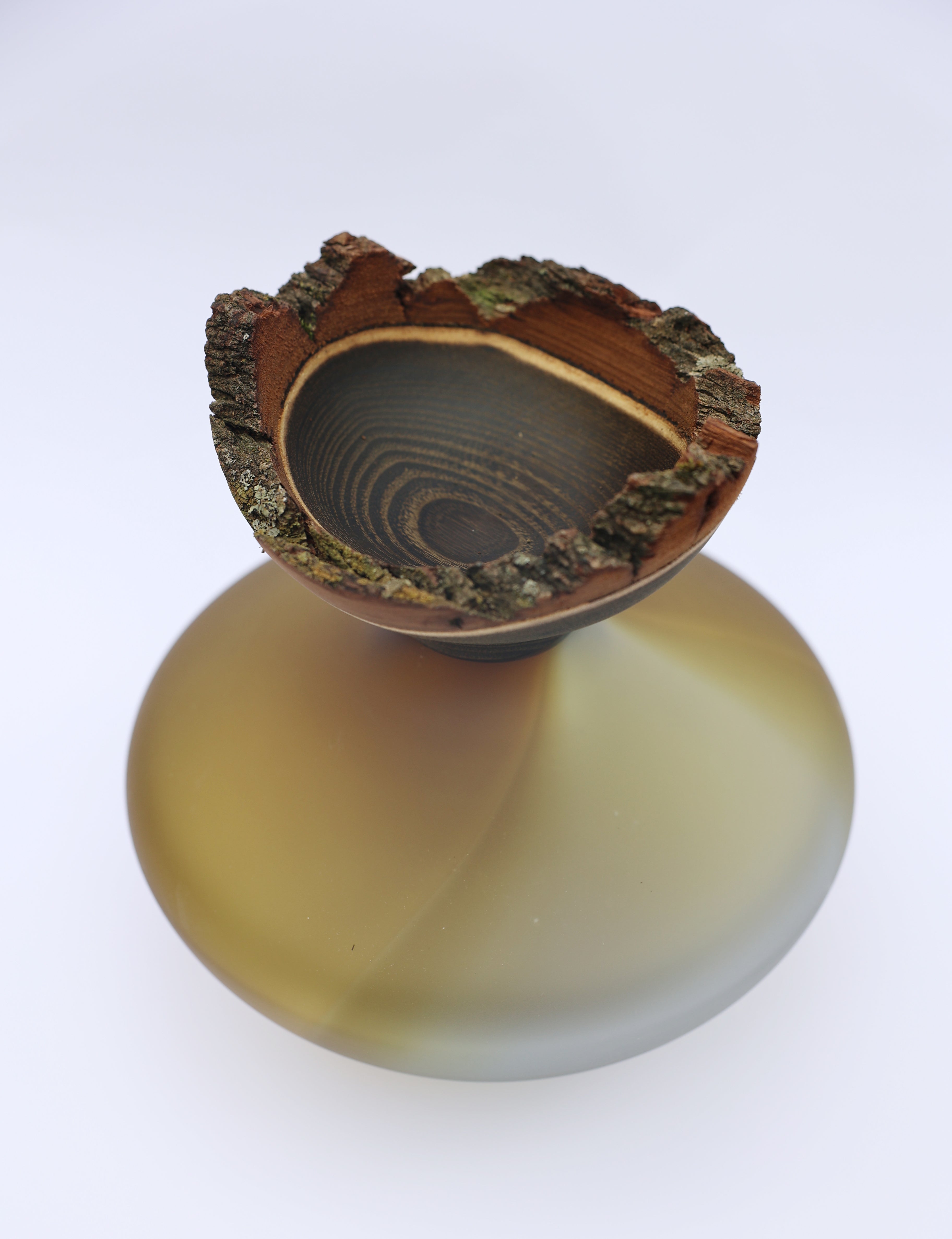 Bloom Satin |  Stacking Vessel in Glass & Smoked Wood