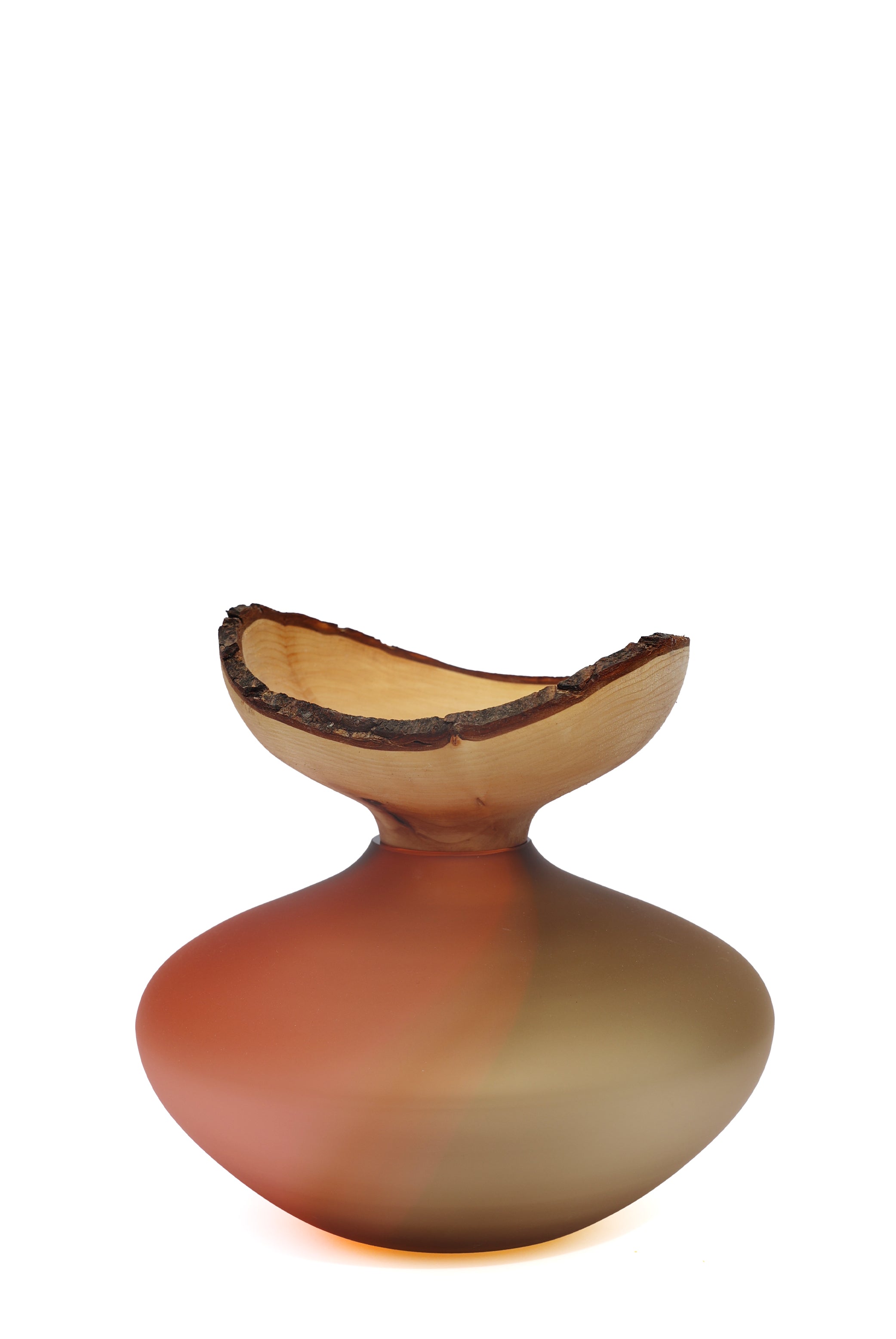 Bloom Satin |  Stacking Vessel in Glass & Smoked Wood