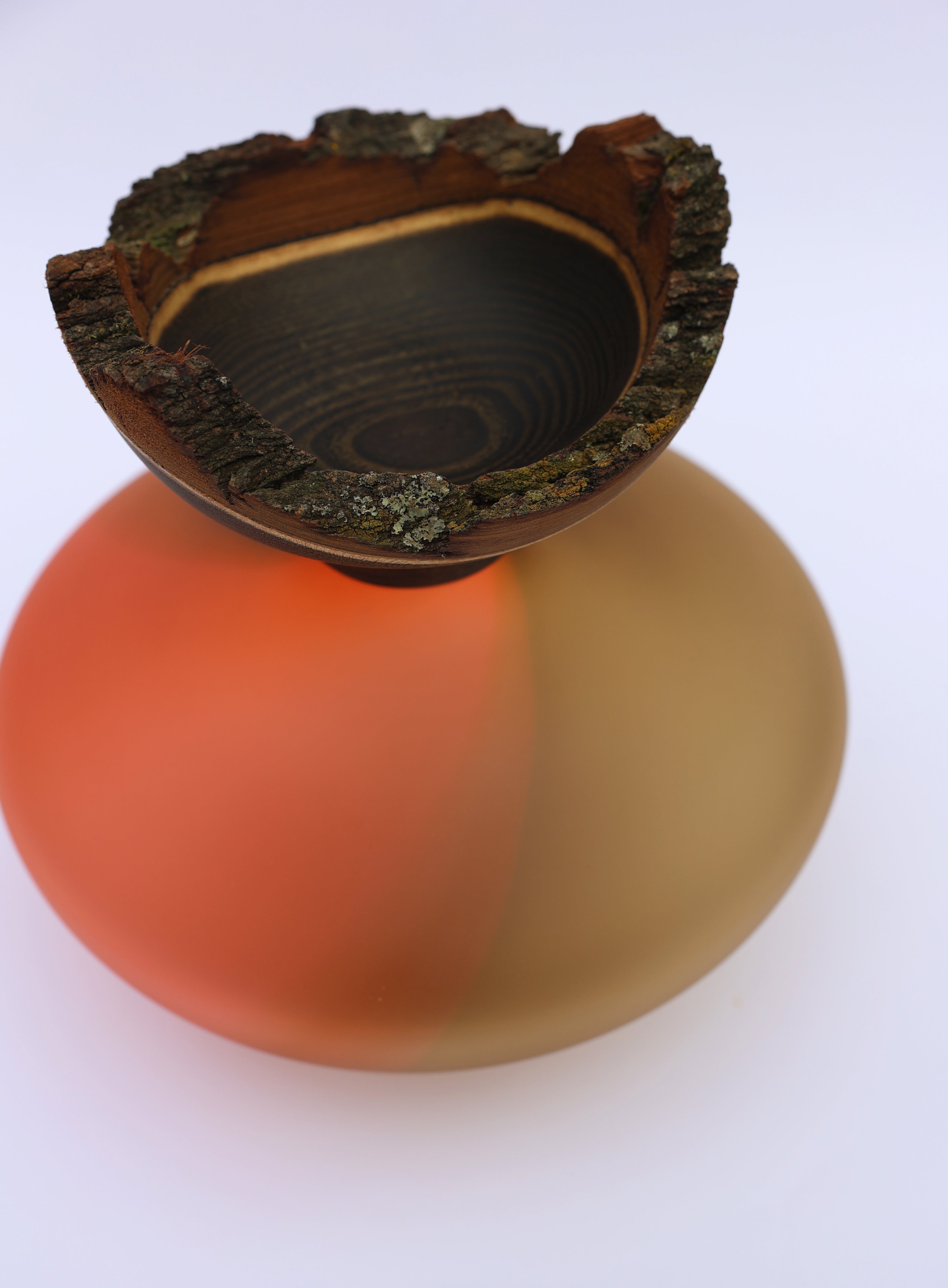 Bloom Satin |  Stacking Vessel in Glass & Smoked Wood