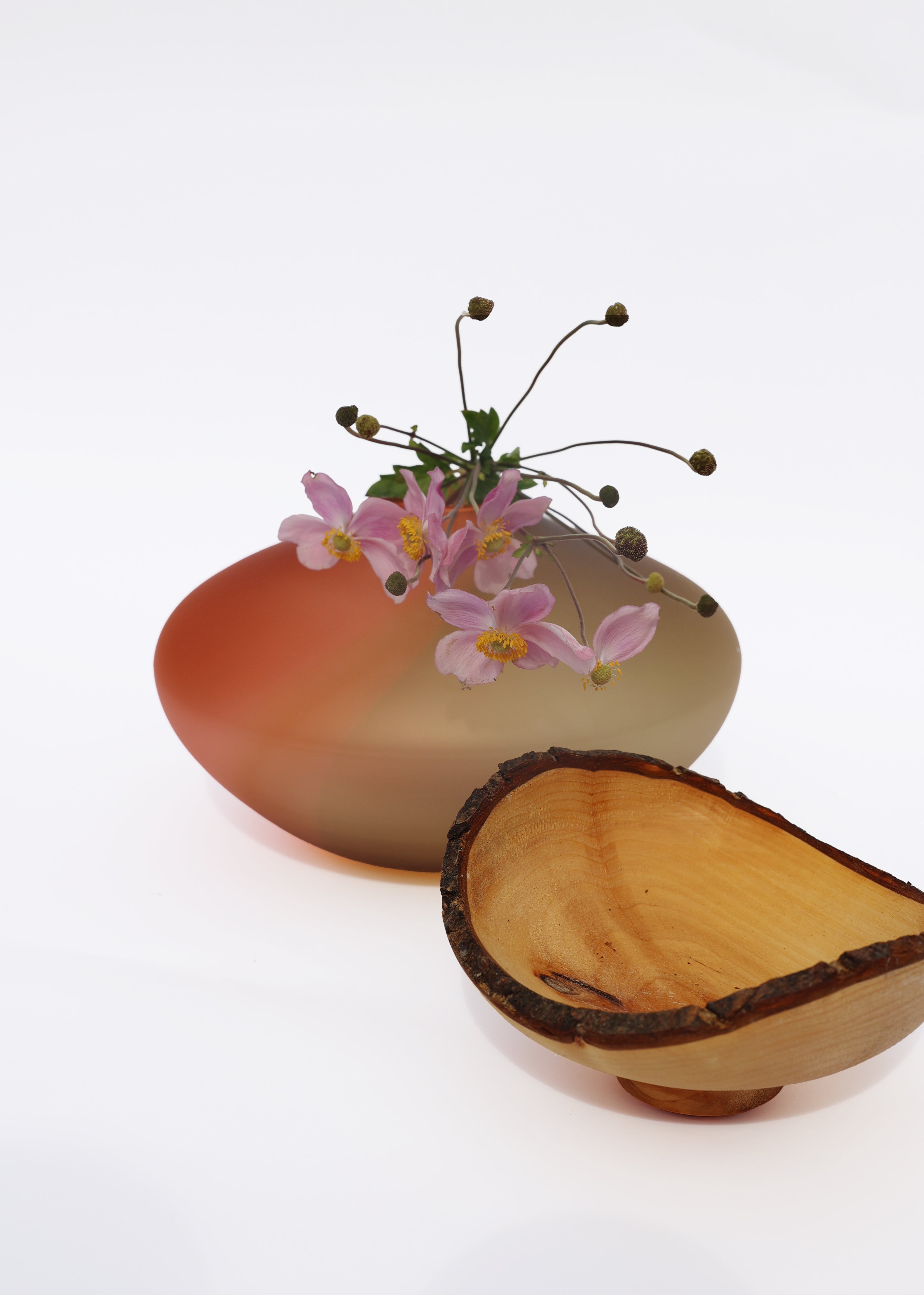 Bloom Satin |  Stacking Vessel in Glass & Smoked Wood
