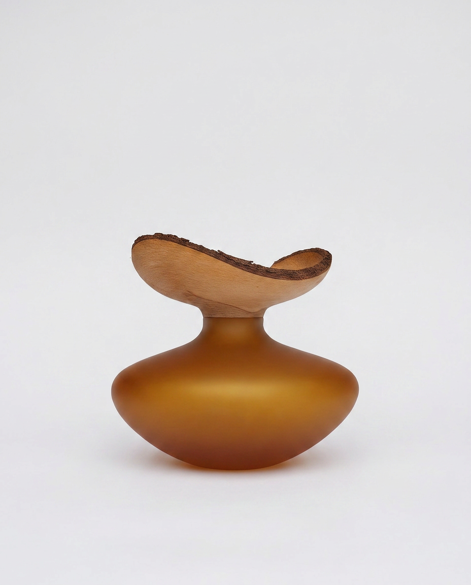 BLOOM SATIN |  Stacking Vessel in Glass & Smoked Wood