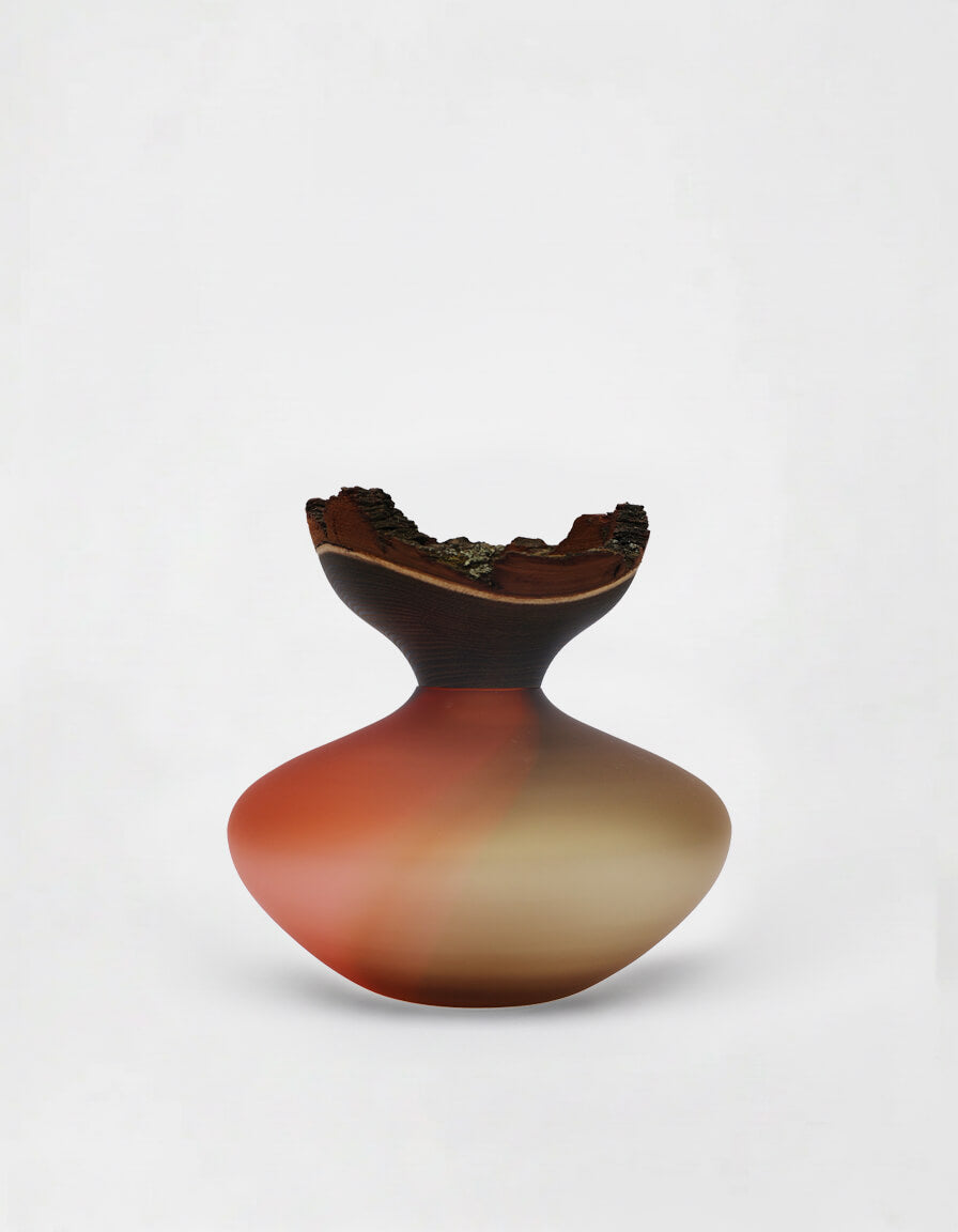 Bloom Satin |  Stacking Vessel in Glass & Smoked Wood