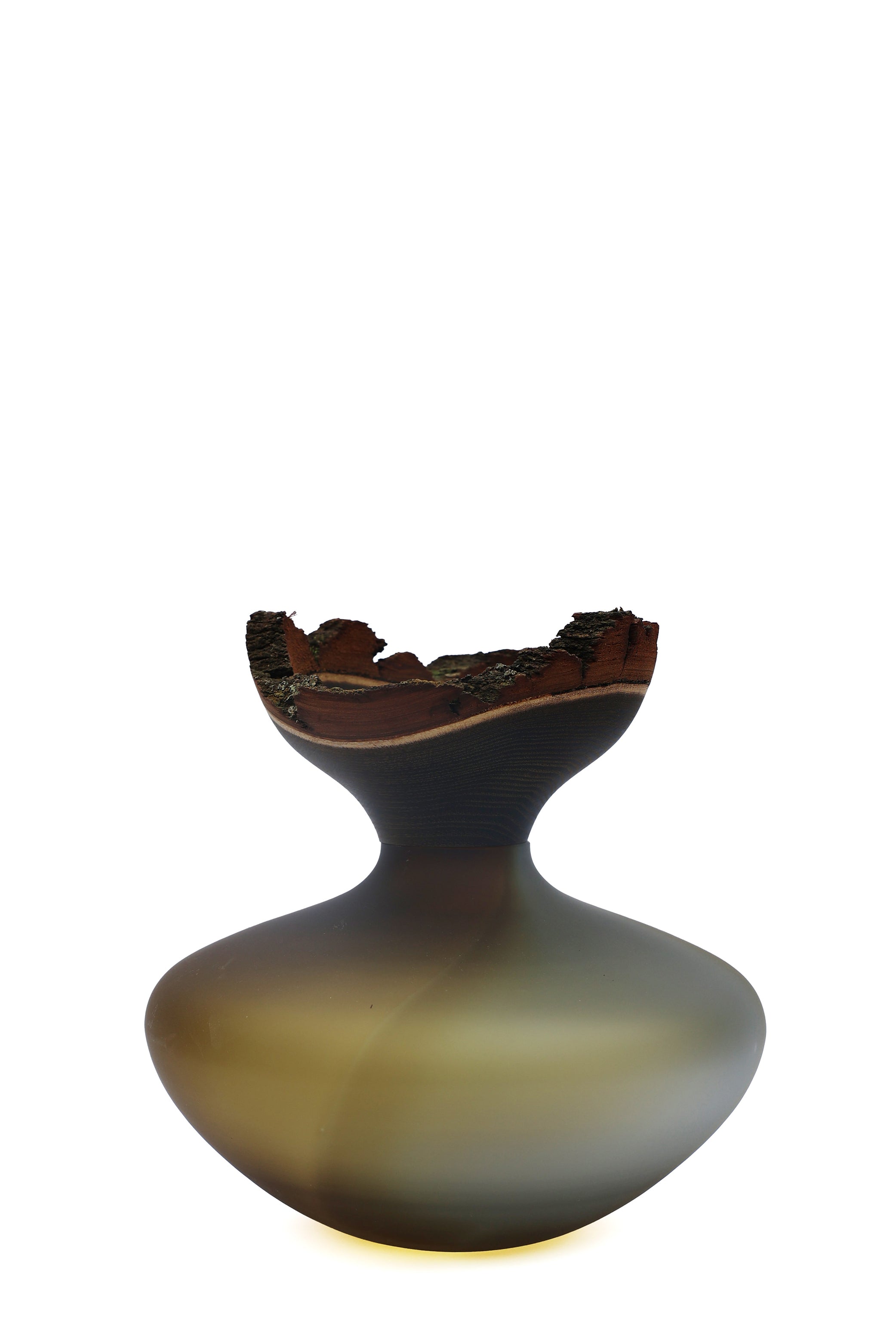 Bloom Satin |  Stacking Vessel in Glass & Smoked Wood