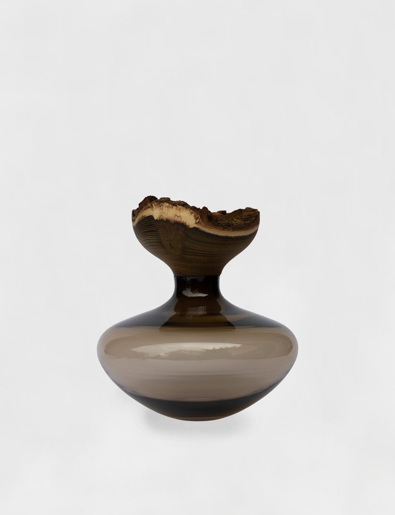 Bloom | Stacking Vessel in Glass & Smoked Wood