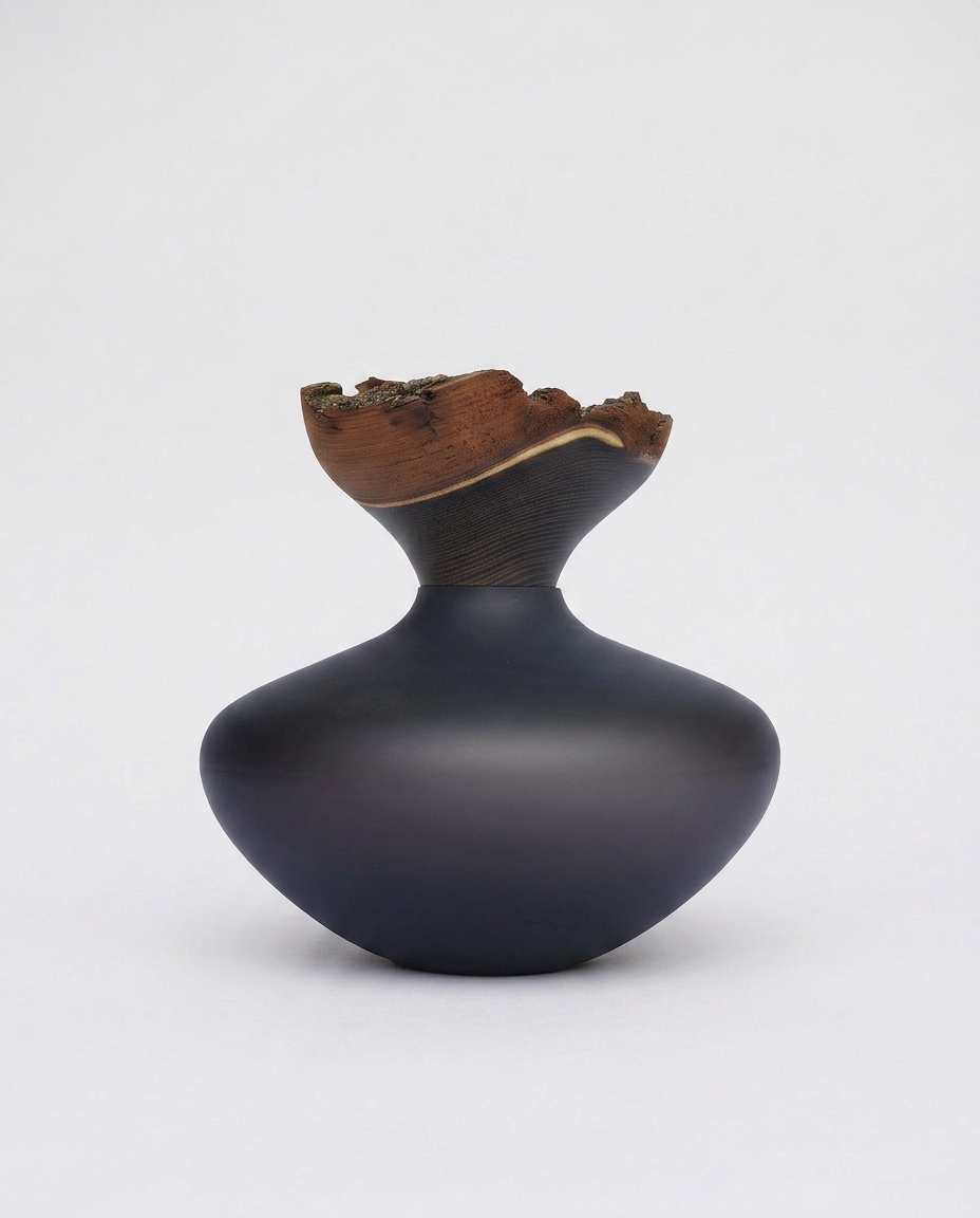 BLOOM SATIN |  Stacking Vessel in Glass & Smoked Wood