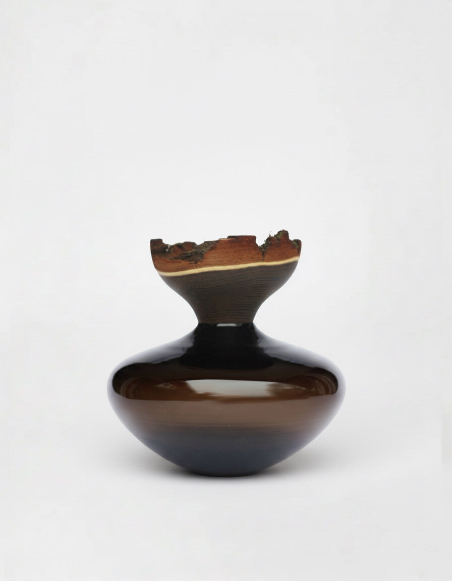 Bloom | Stacking Vessel in Glass & Smoked Wood