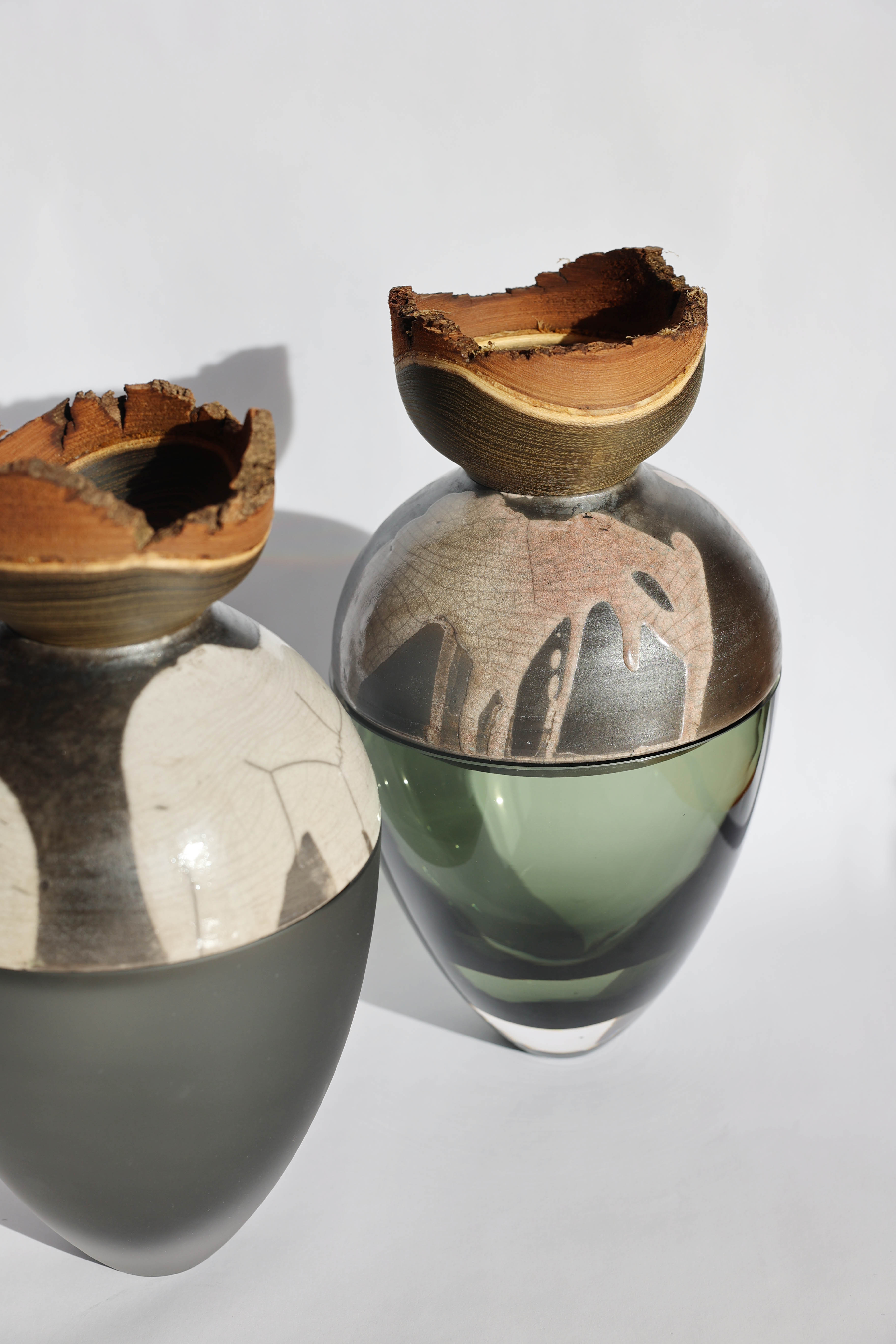 Butterfly | Stacking Vessel in Glass , Raku Ceramic & Wood