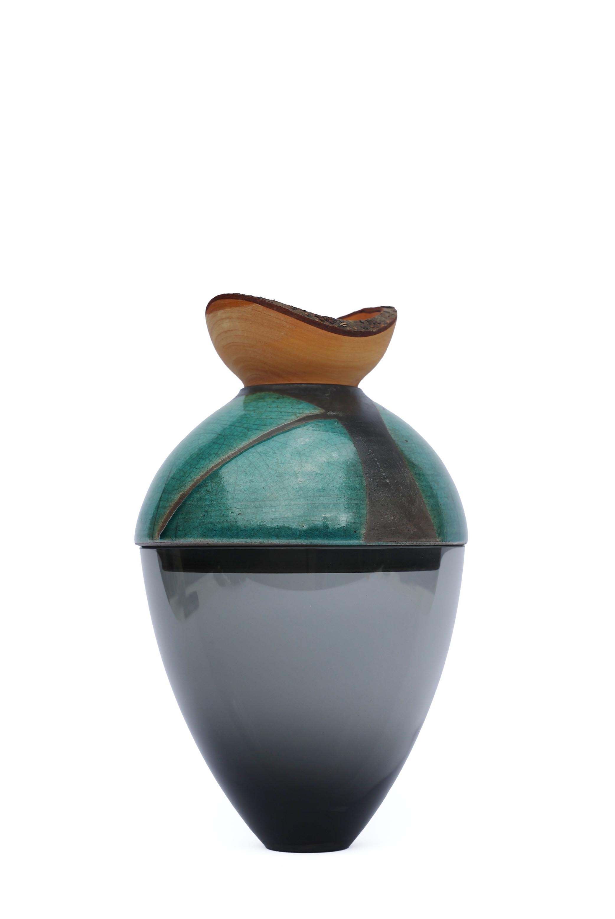 Butterfly | Stacking Vessel in Glass , Raku Ceramic & Wood