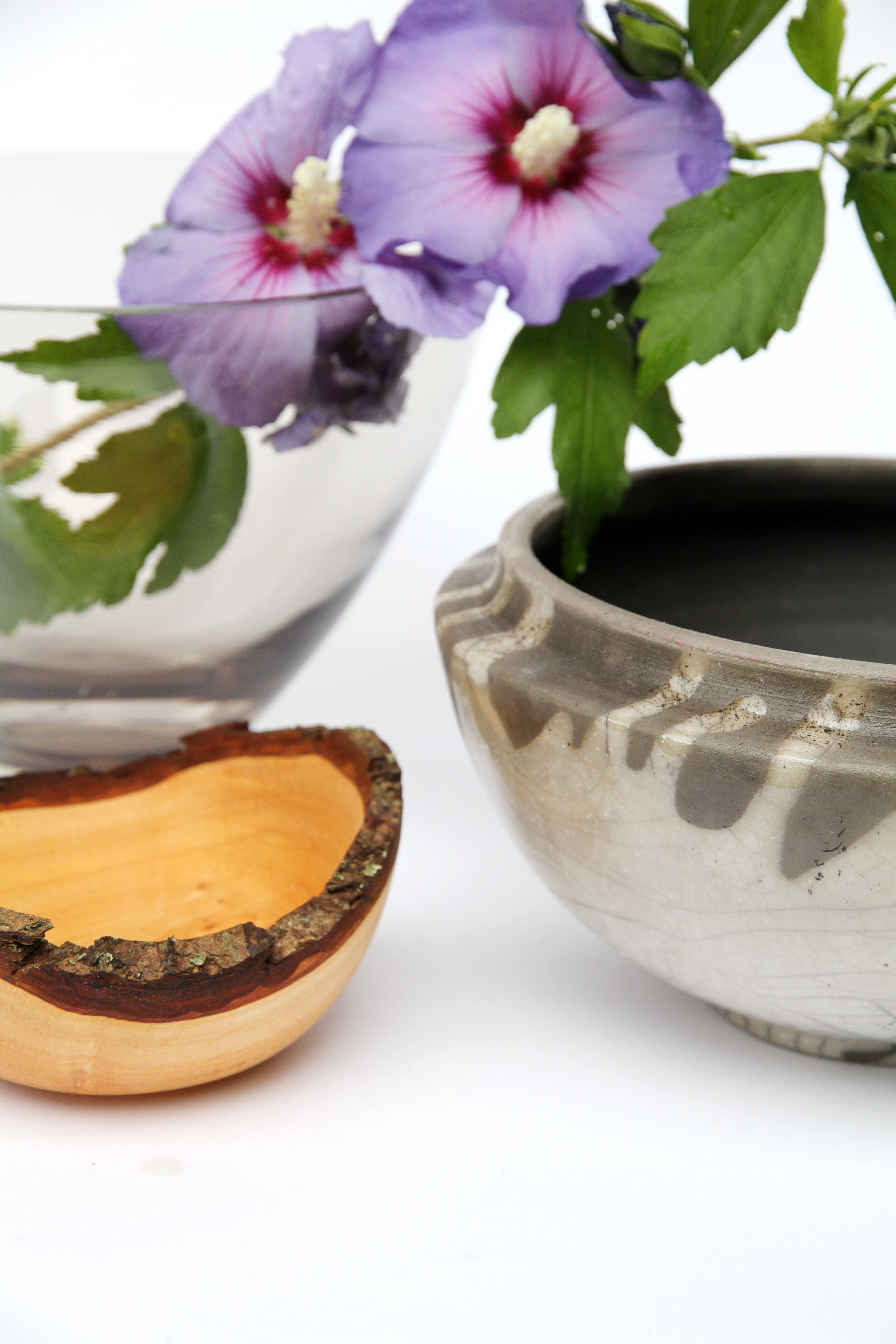 Butterfly | Stacking Vessel in Glass , Raku Ceramic & Wood