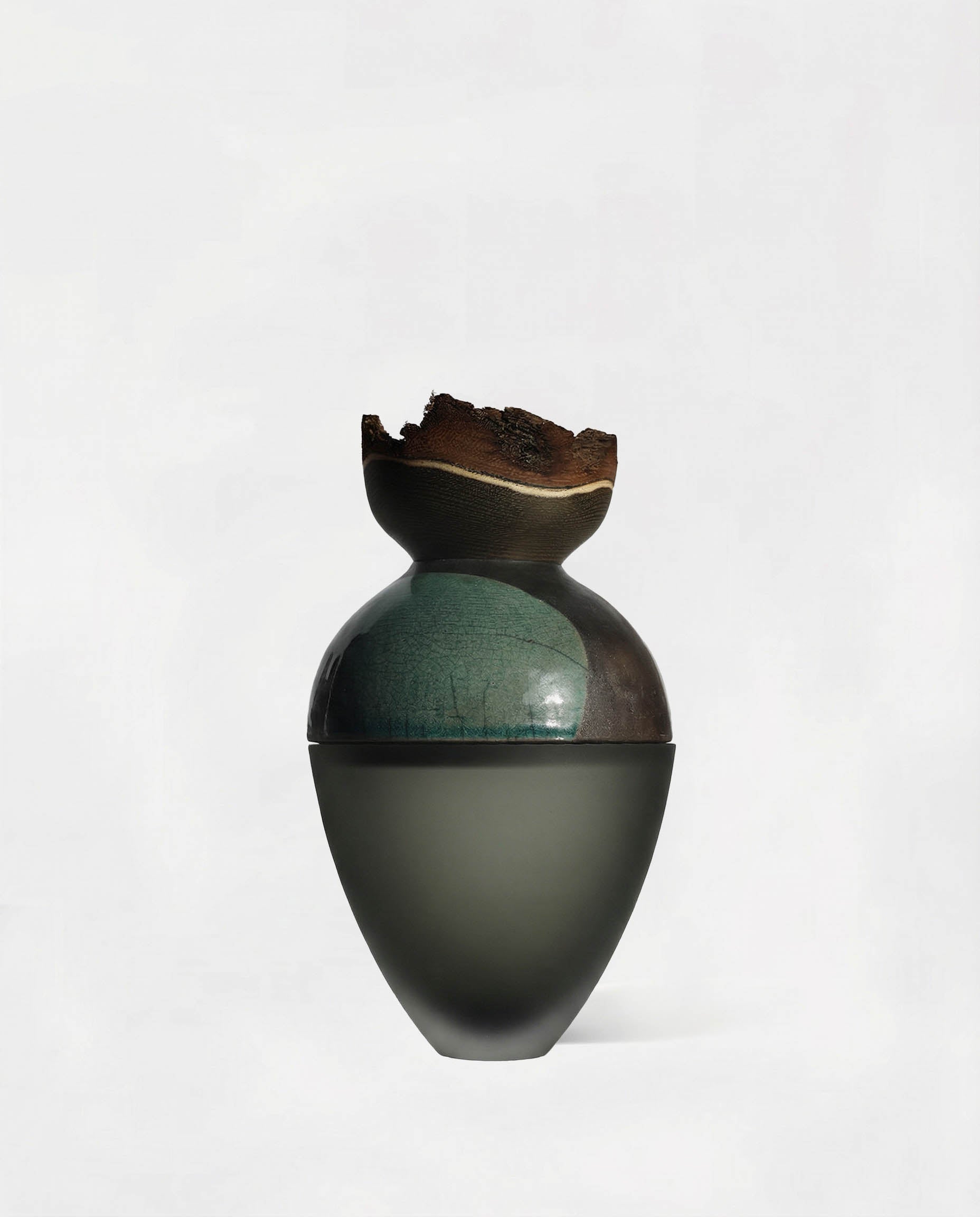 Butterfly | Stacking Vessel in Glass , Raku Ceramic & Wood