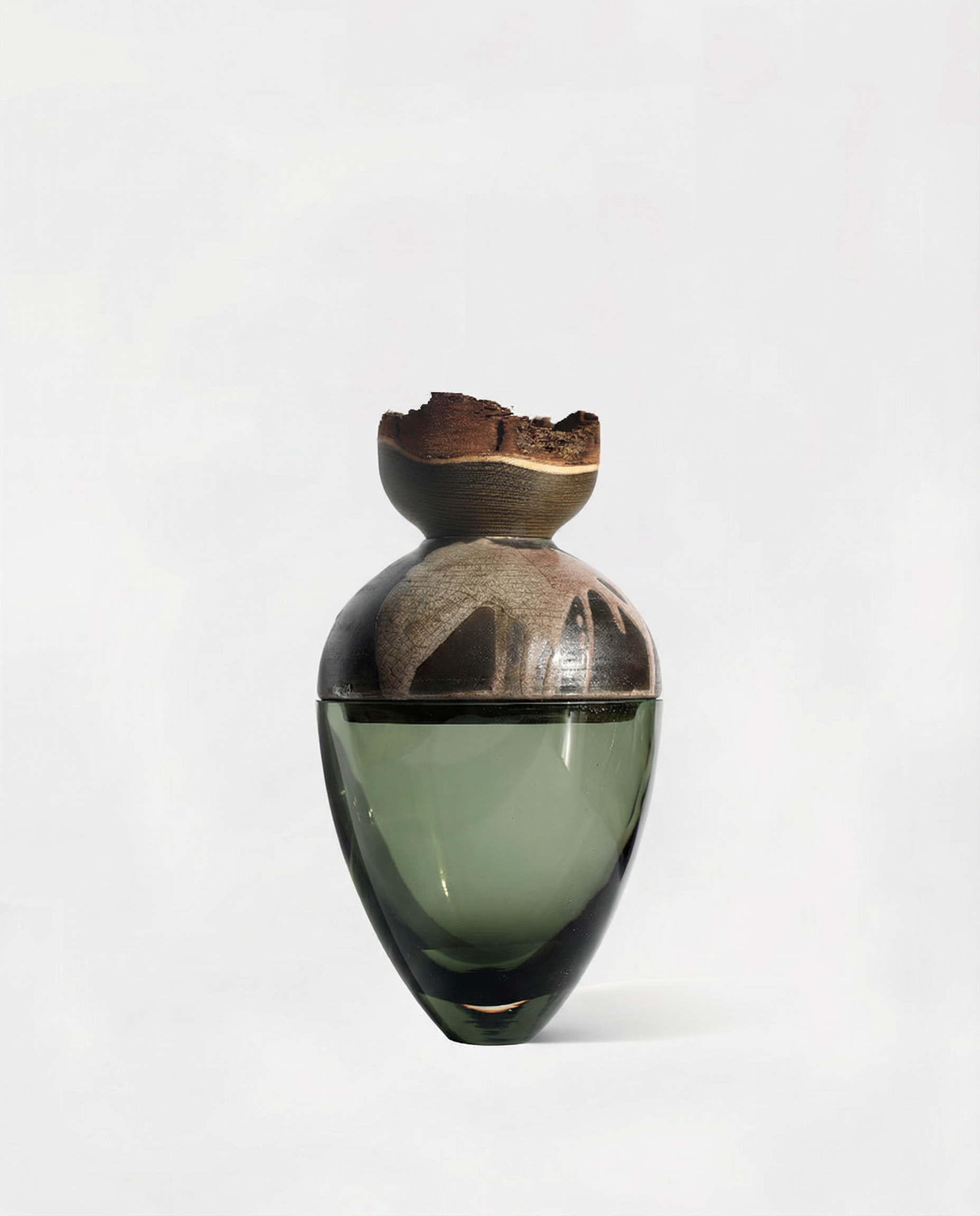 Butterfly | Stacking Vessel in Glass , Raku Ceramic & Wood