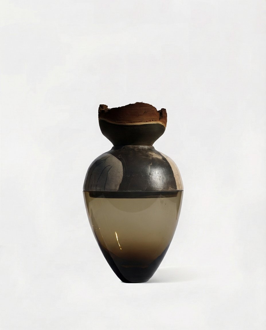 Butterfly | Stacking Vessel in Glass , Raku Ceramic & Wood