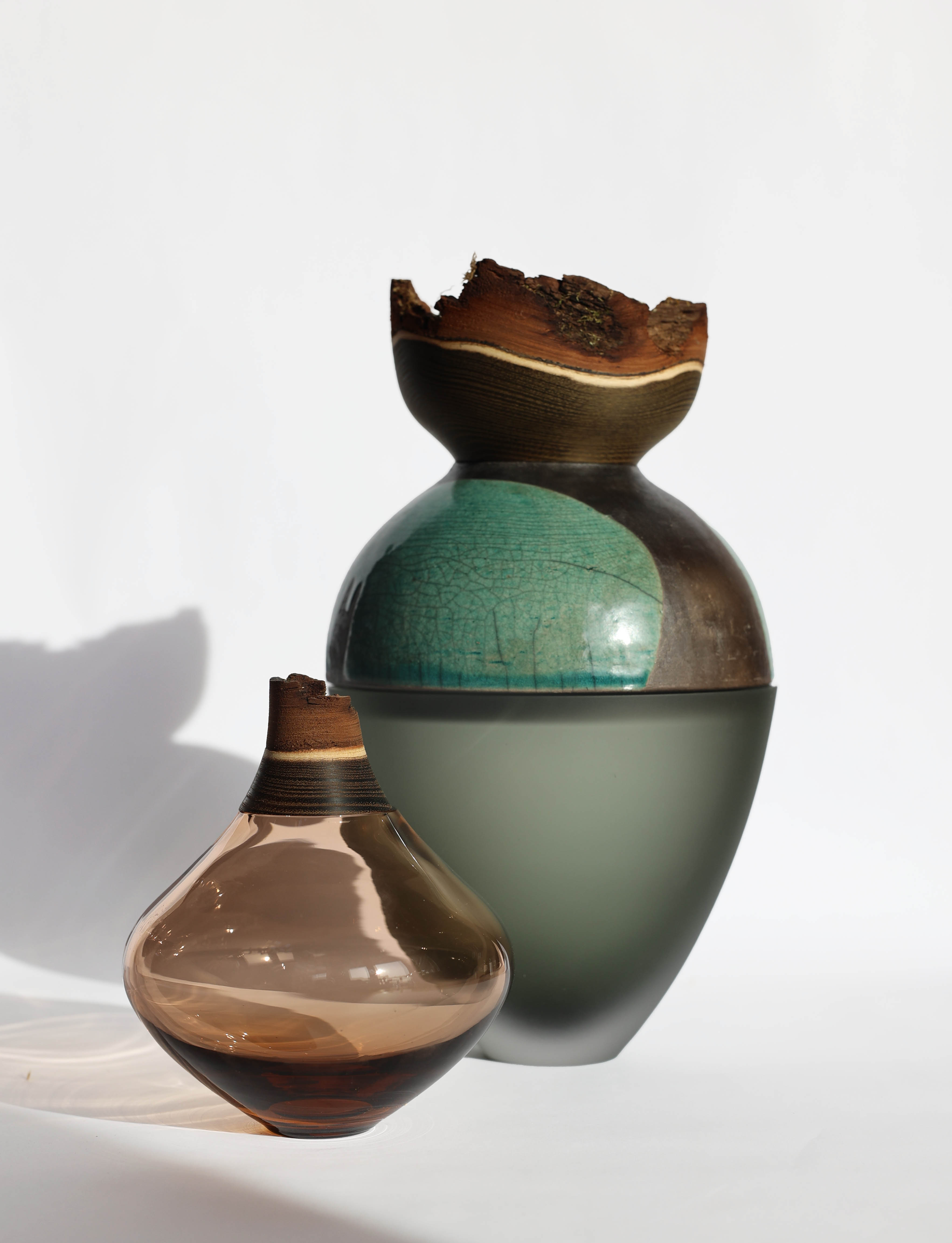 Butterfly | Stacking Vessel in Glass , Raku Ceramic & Wood