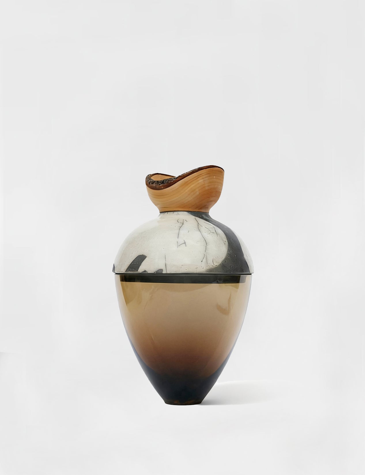 Butterfly | Stacking Vessel in Glass , Raku Ceramic & Wood