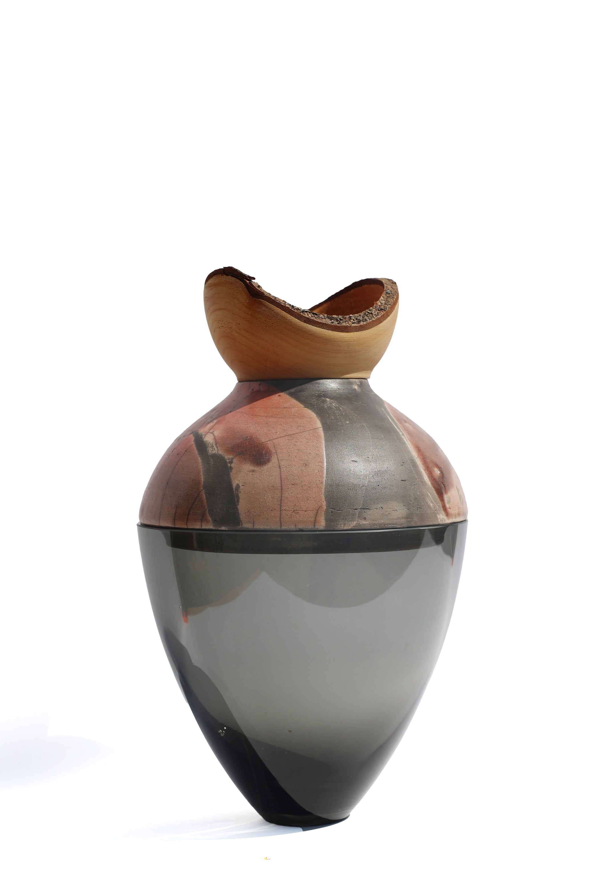Butterfly | Stacking Vessel in Glass , Raku Ceramic & Wood