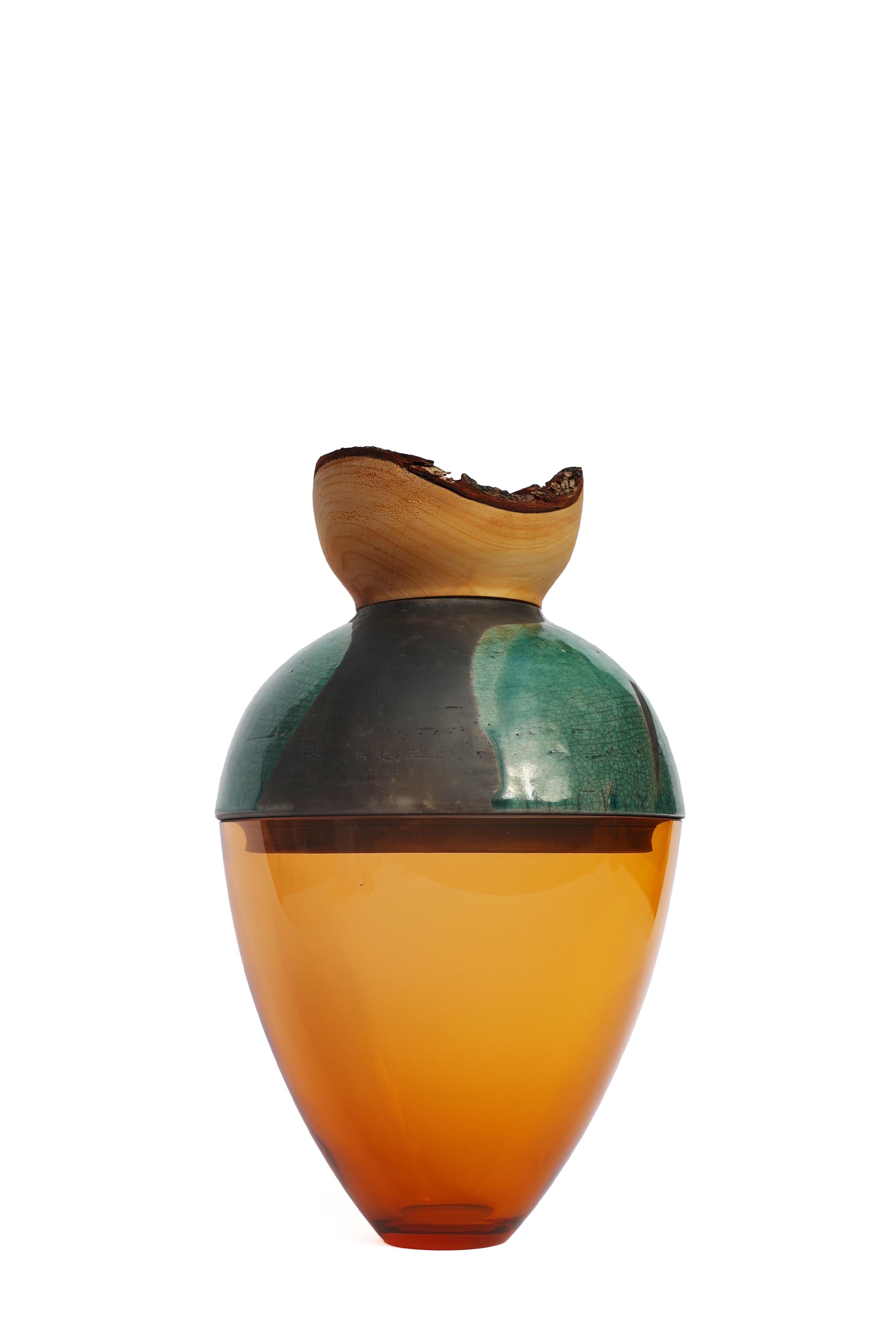 Butterfly | Stacking Vessel in Glass , Raku Ceramic & Wood