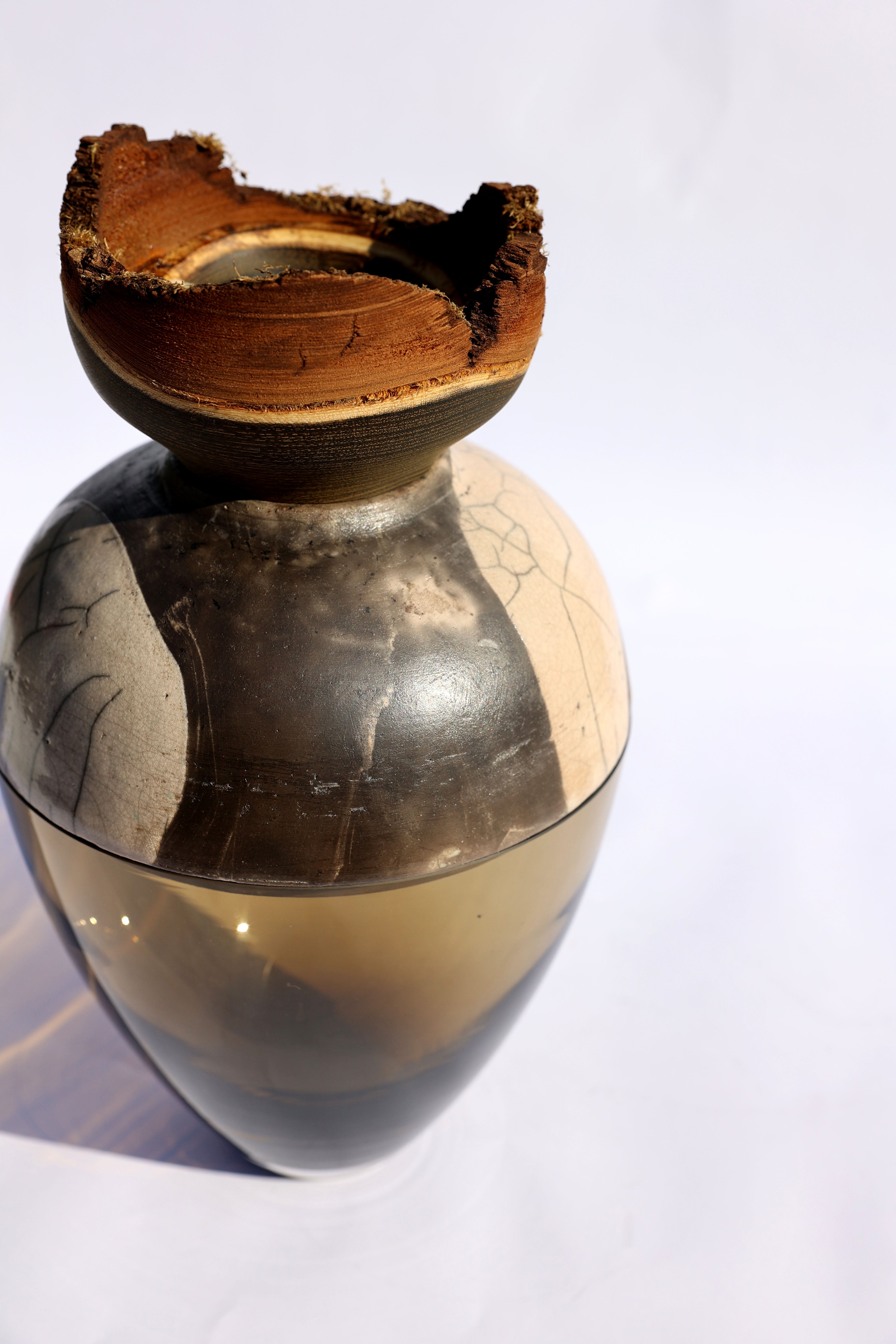 Butterfly | Stacking Vessel in Glass , Raku Ceramic & Wood