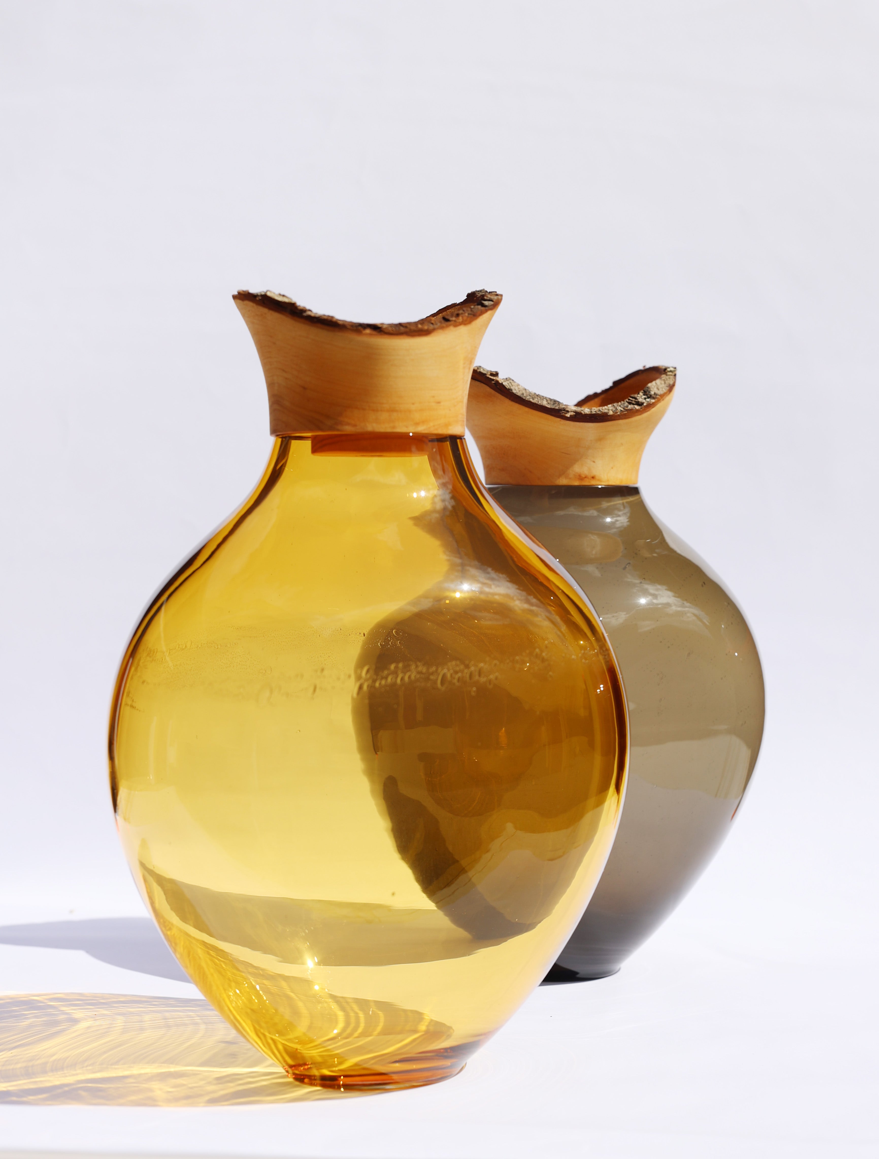 PEBBLE | Stacking Vessel in hand formed glass & wood
