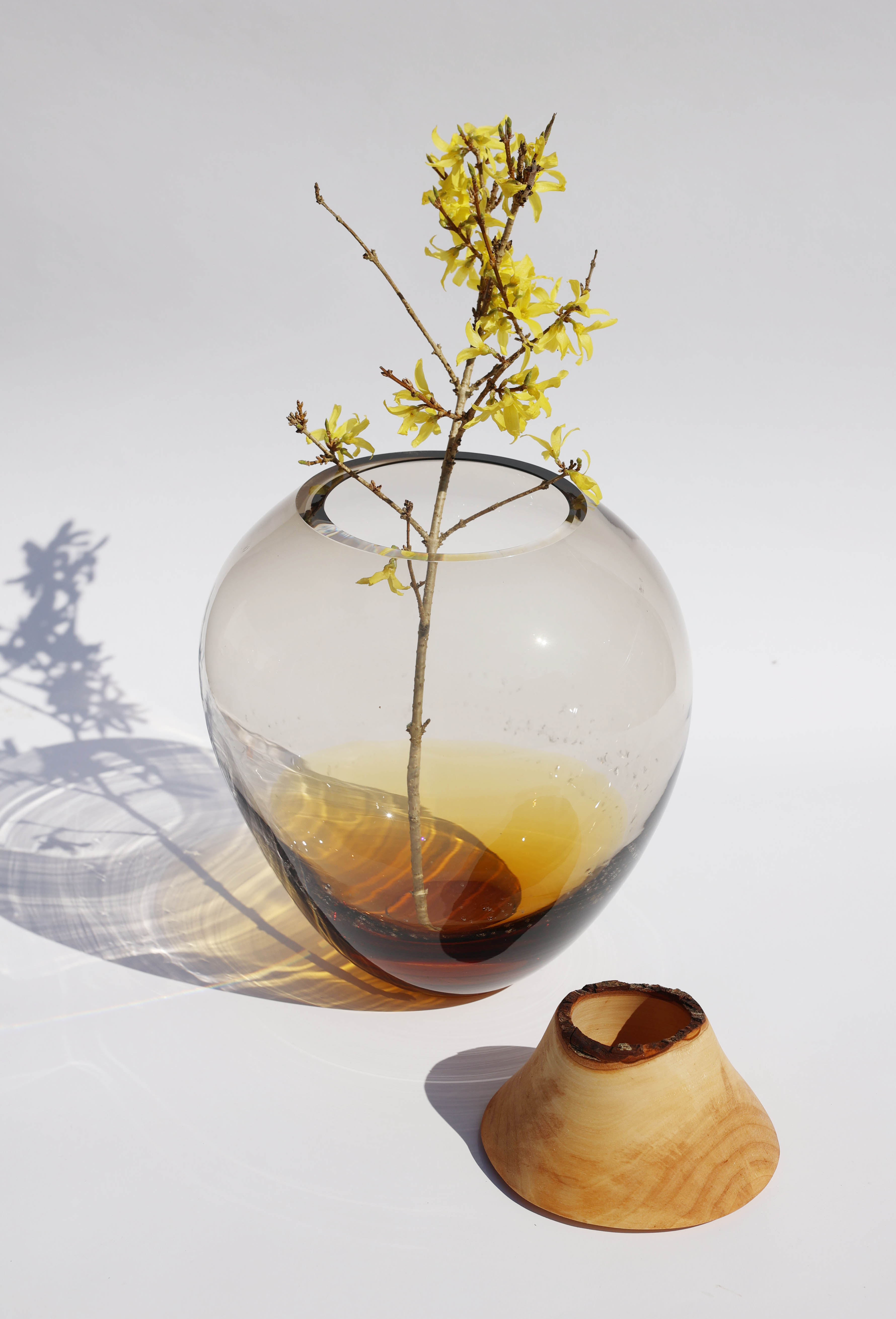 Drift | Stacking Vessel in hand formed glass & wood