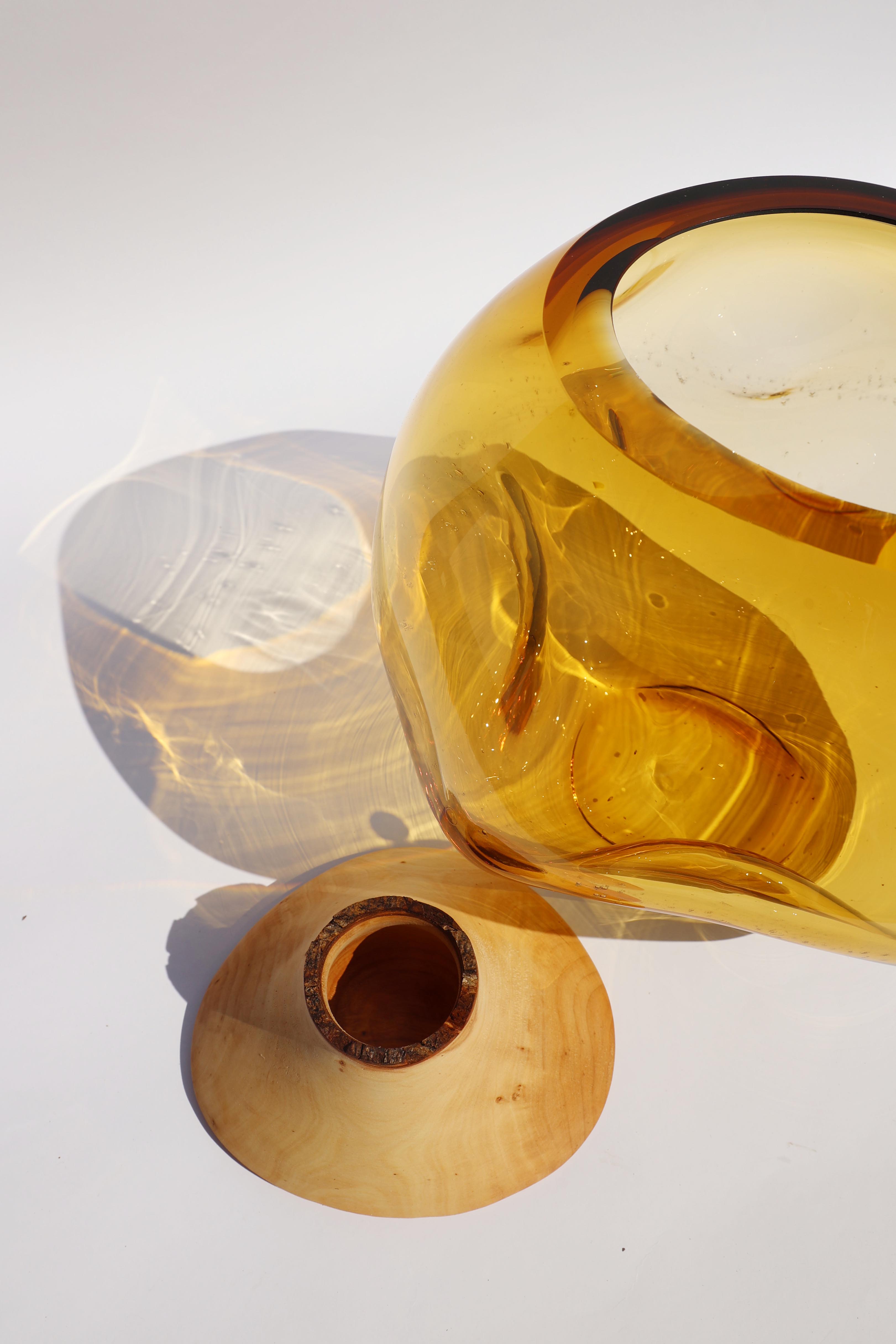 Drift | Stacking Vessel in hand formed glass & wood