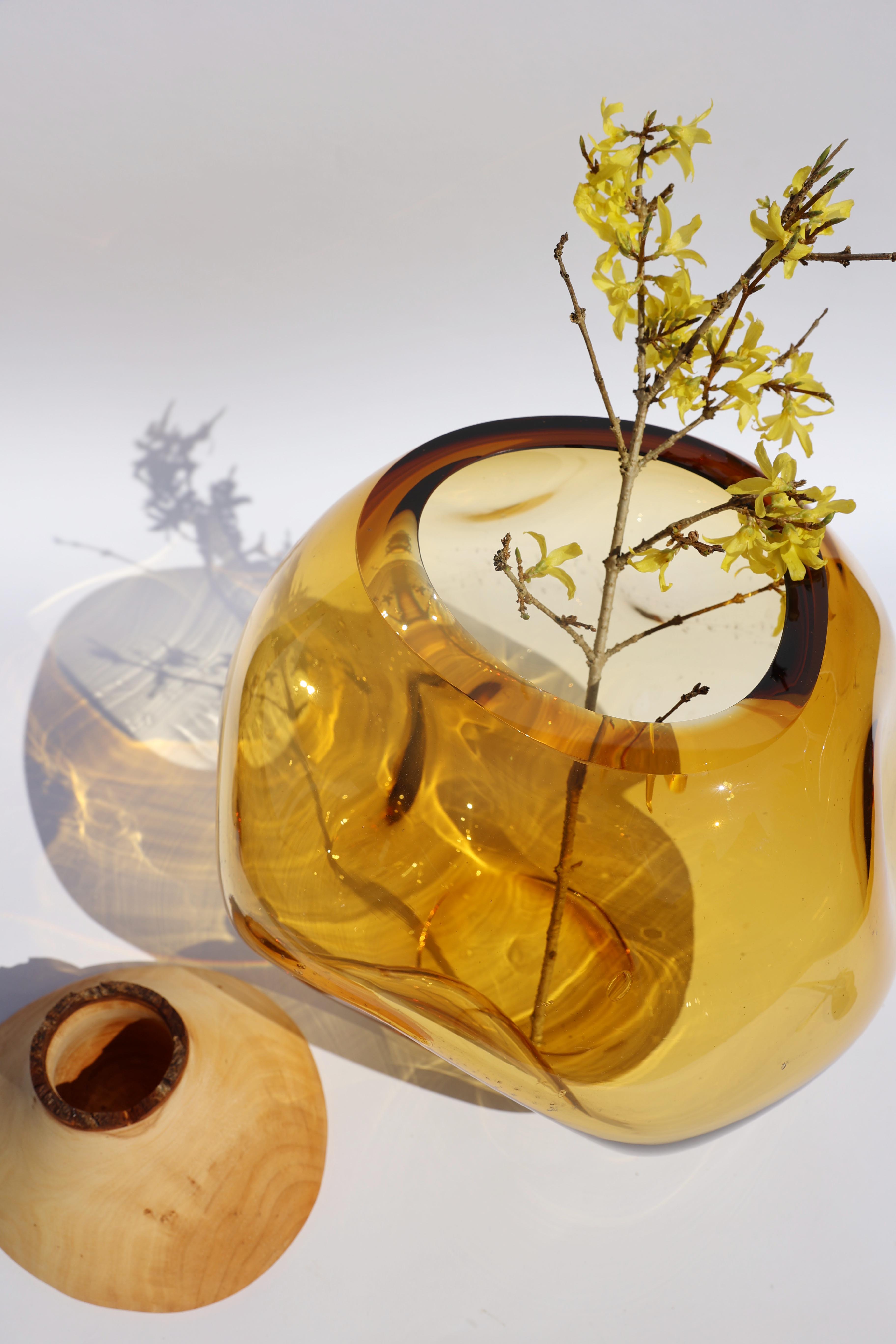 Drift | Stacking Vessel in hand formed glass & wood