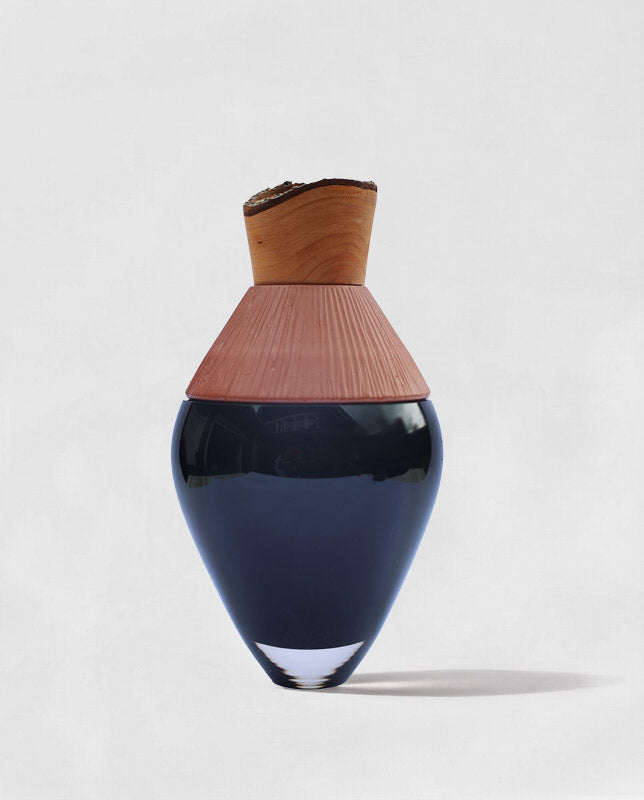 Eterna Stacking Vessel | Glass with carved ceramic & wood crown