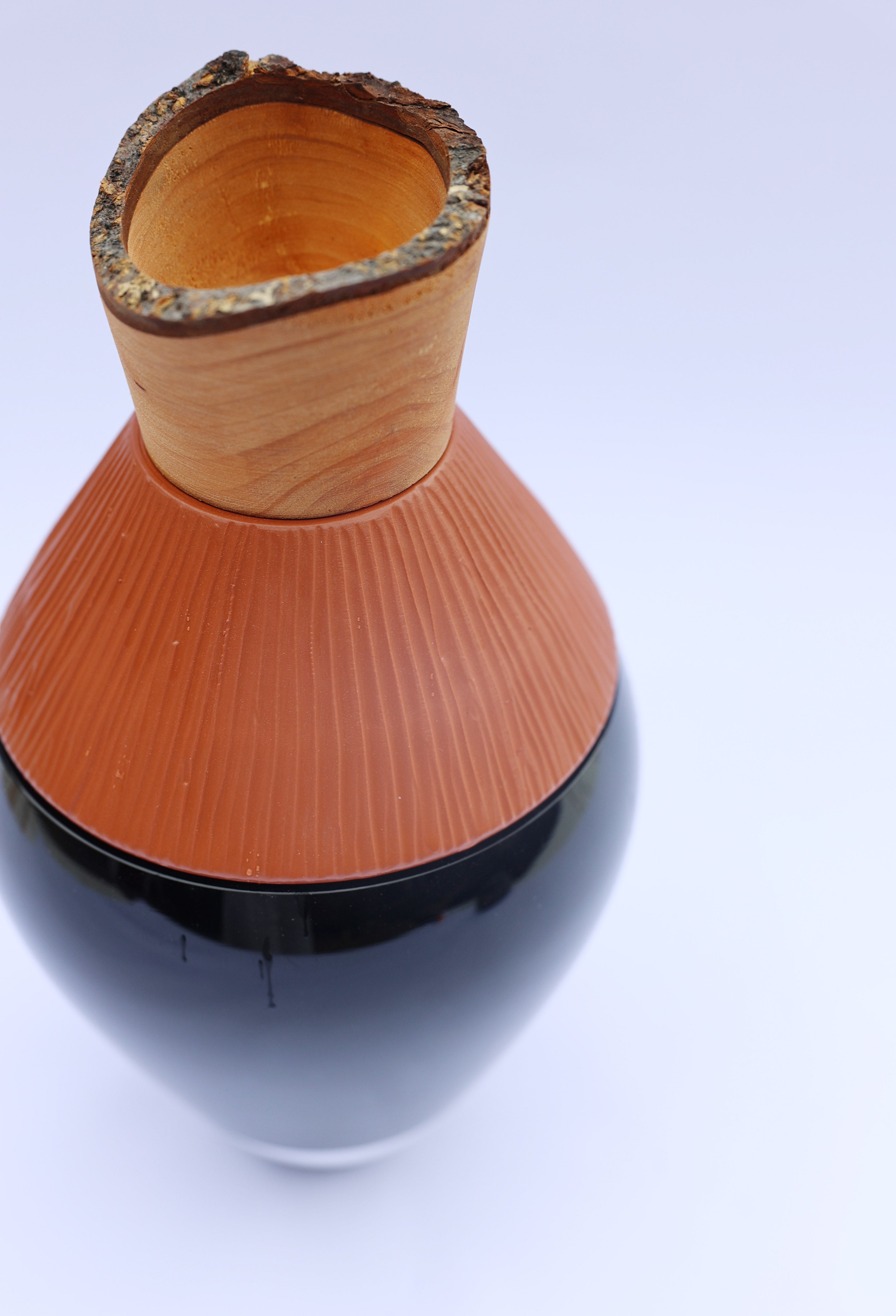 Eterna Stacking Vessel | Glass with carved ceramic & wood crown