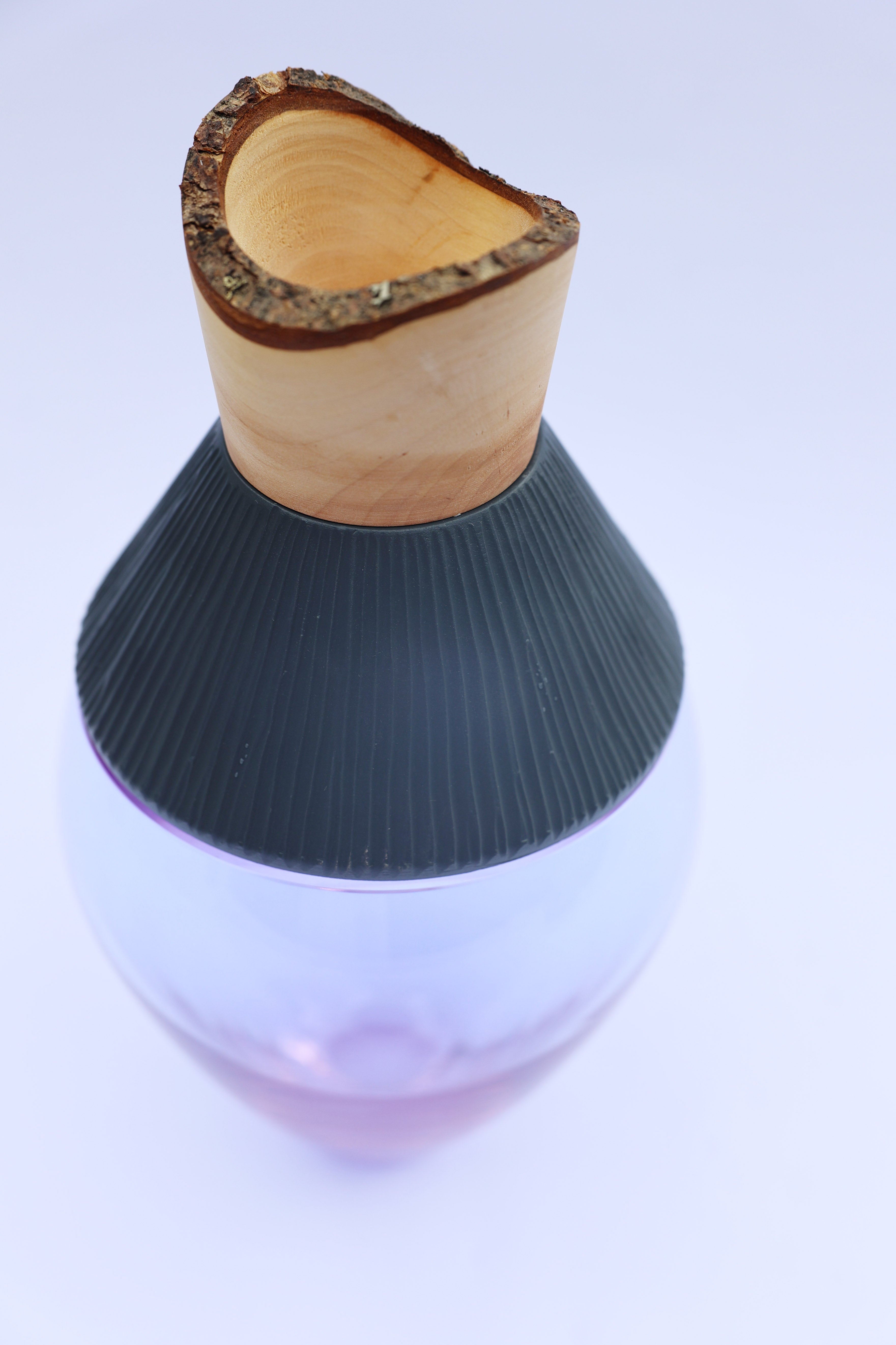 Eterna Stacking Vessel | Glass with carved ceramic & wood crown