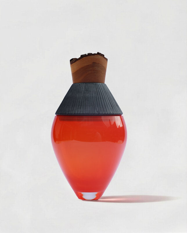 Eterna Stacking Vessel | Glass with carved ceramic & wood crown