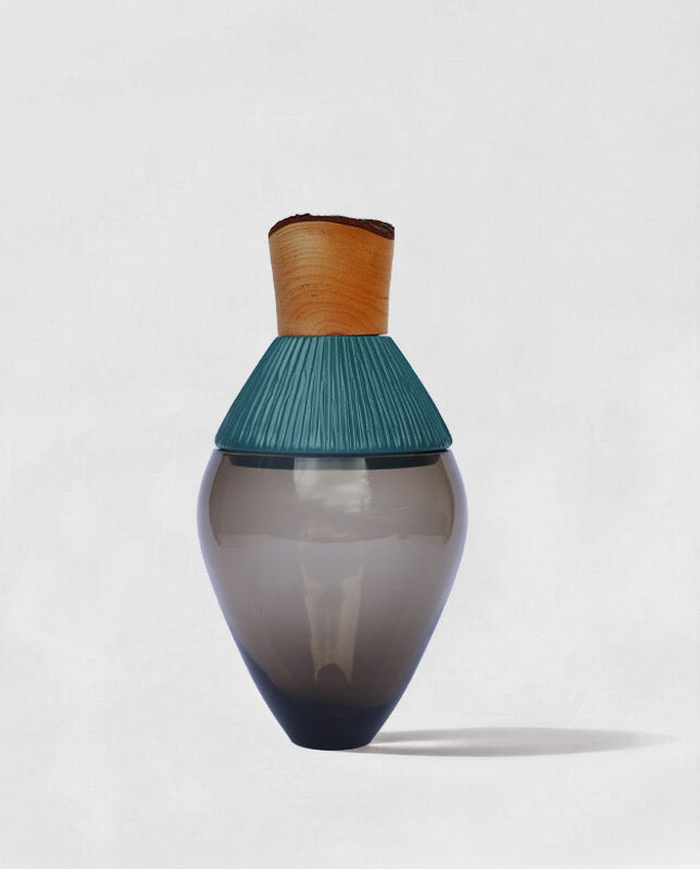 Eterna Stacking Vessel | Glass with carved ceramic & wood crown