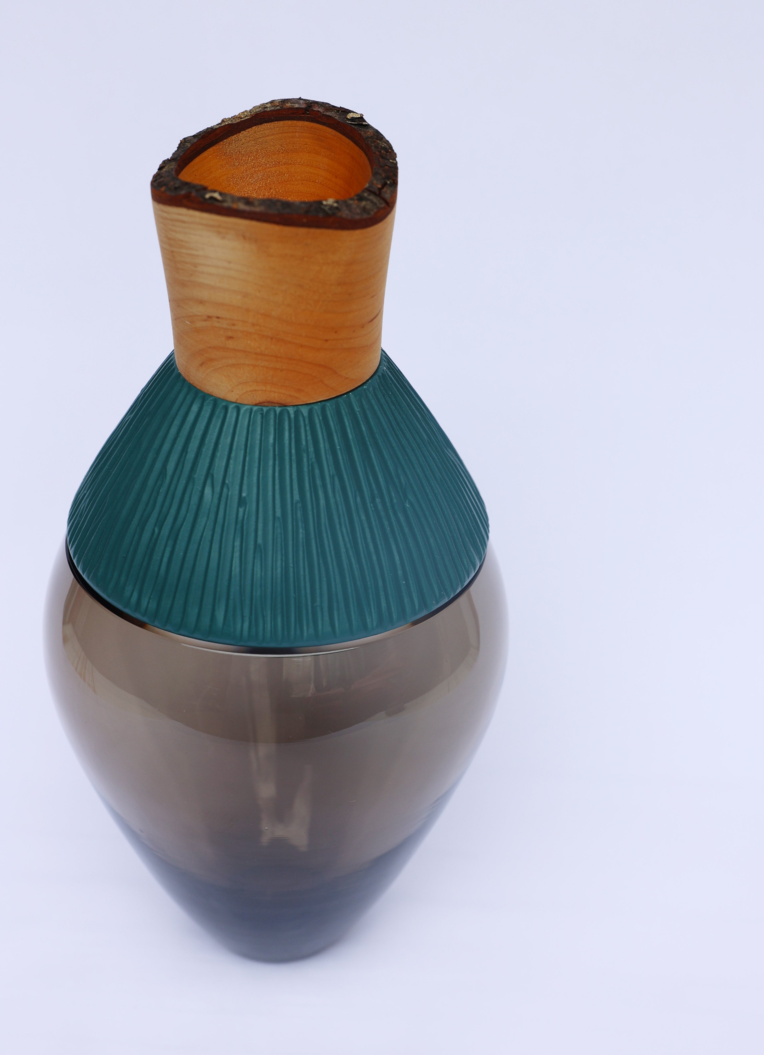 Eterna Stacking Vessel | Glass with carved ceramic & wood crown