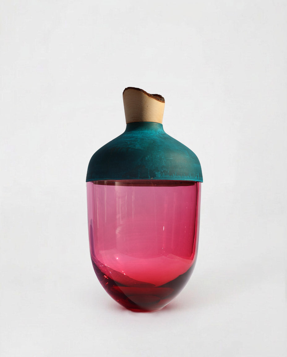 INDIA LARGE I | Stacking Vessel in Glass, Semi- Precious Metal & Wood