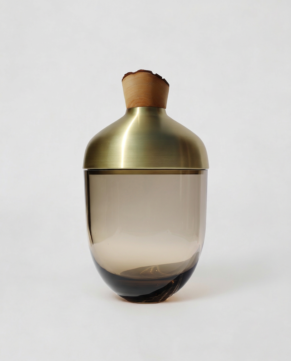 INDIA LARGE I | Stacking Vessel in Glass, Semi- Precious Metal & Wood
