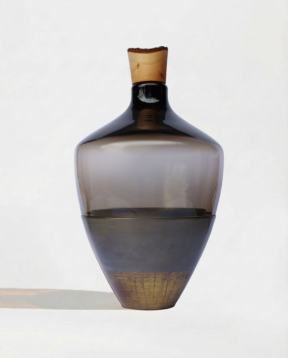 INDIA LARGE II | Stacking Vessel in Semi-Precious Metal, Glass & Wood