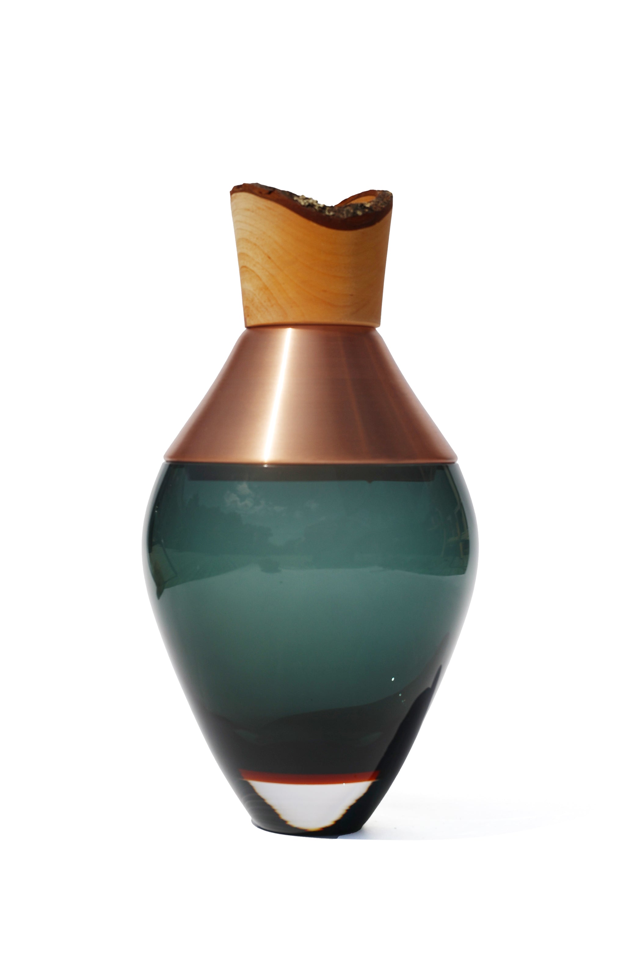 India Small I | Stacking Vessel in Semi-Precious Metal, Glass & Wood