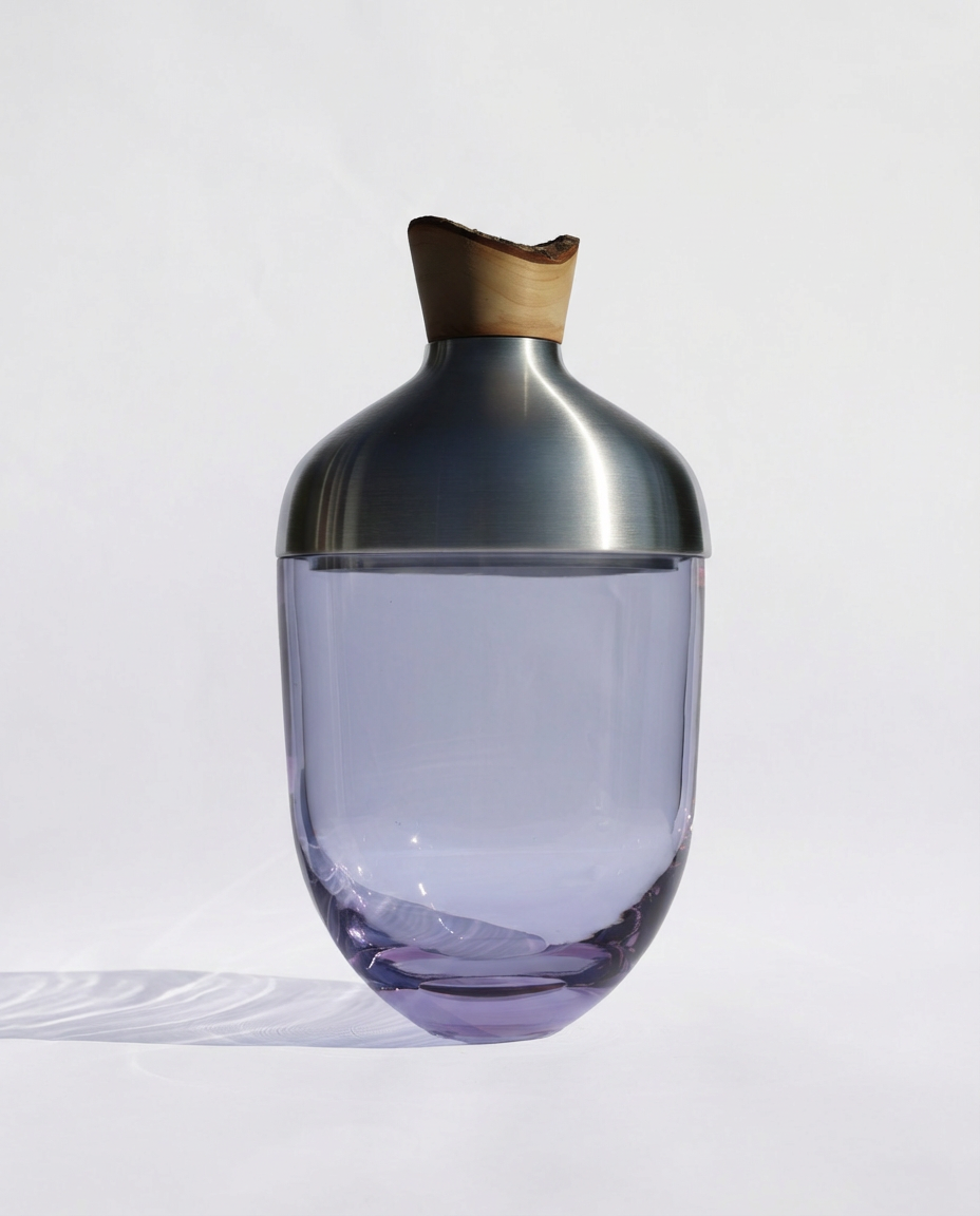 India Large I | Stacking Vessel in Glass, Semi- Precious Metal & Wood