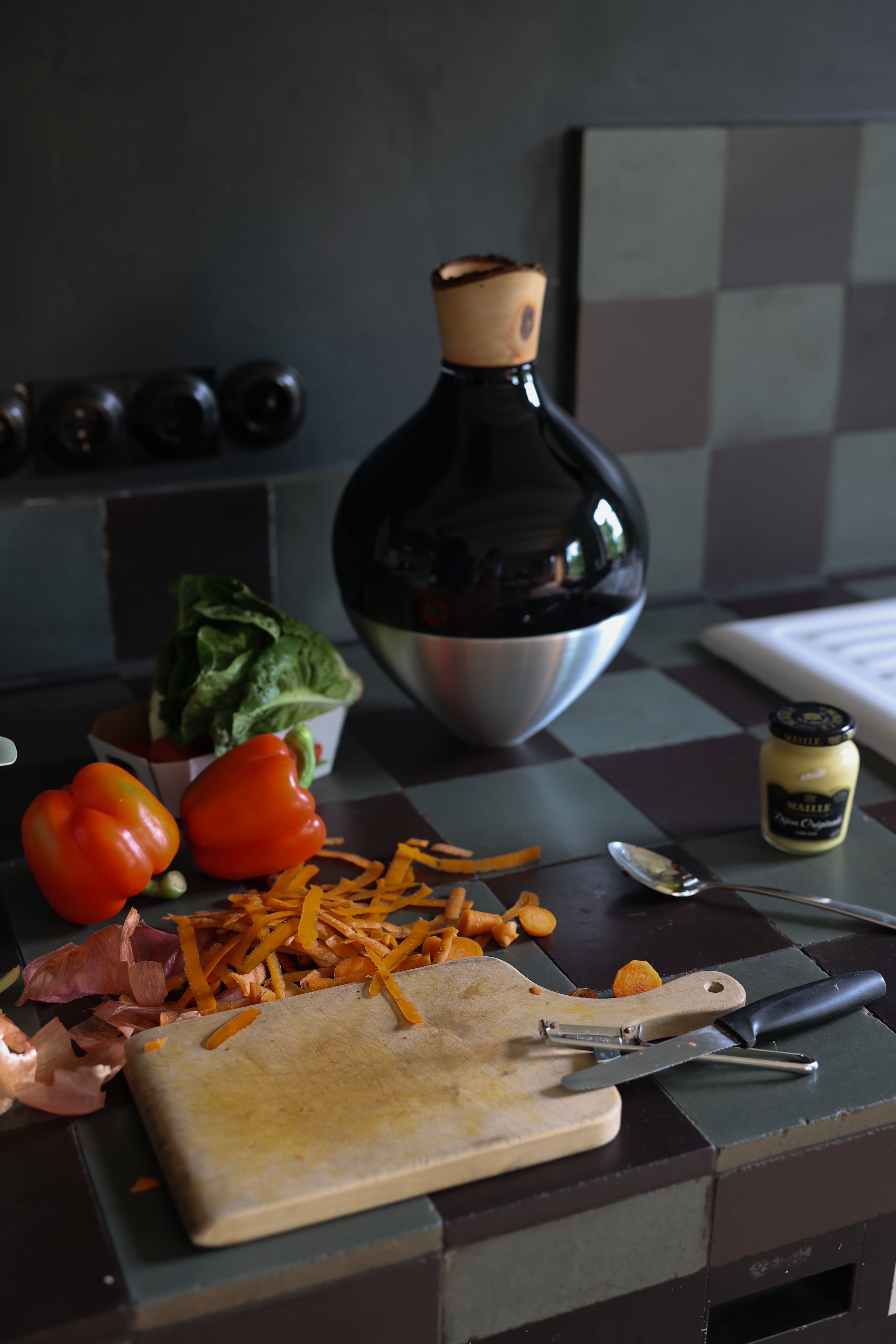 India II Stacking Vessel in Black Aluminium, featuring a sleek black finish with industrial-inspired aluminium details.