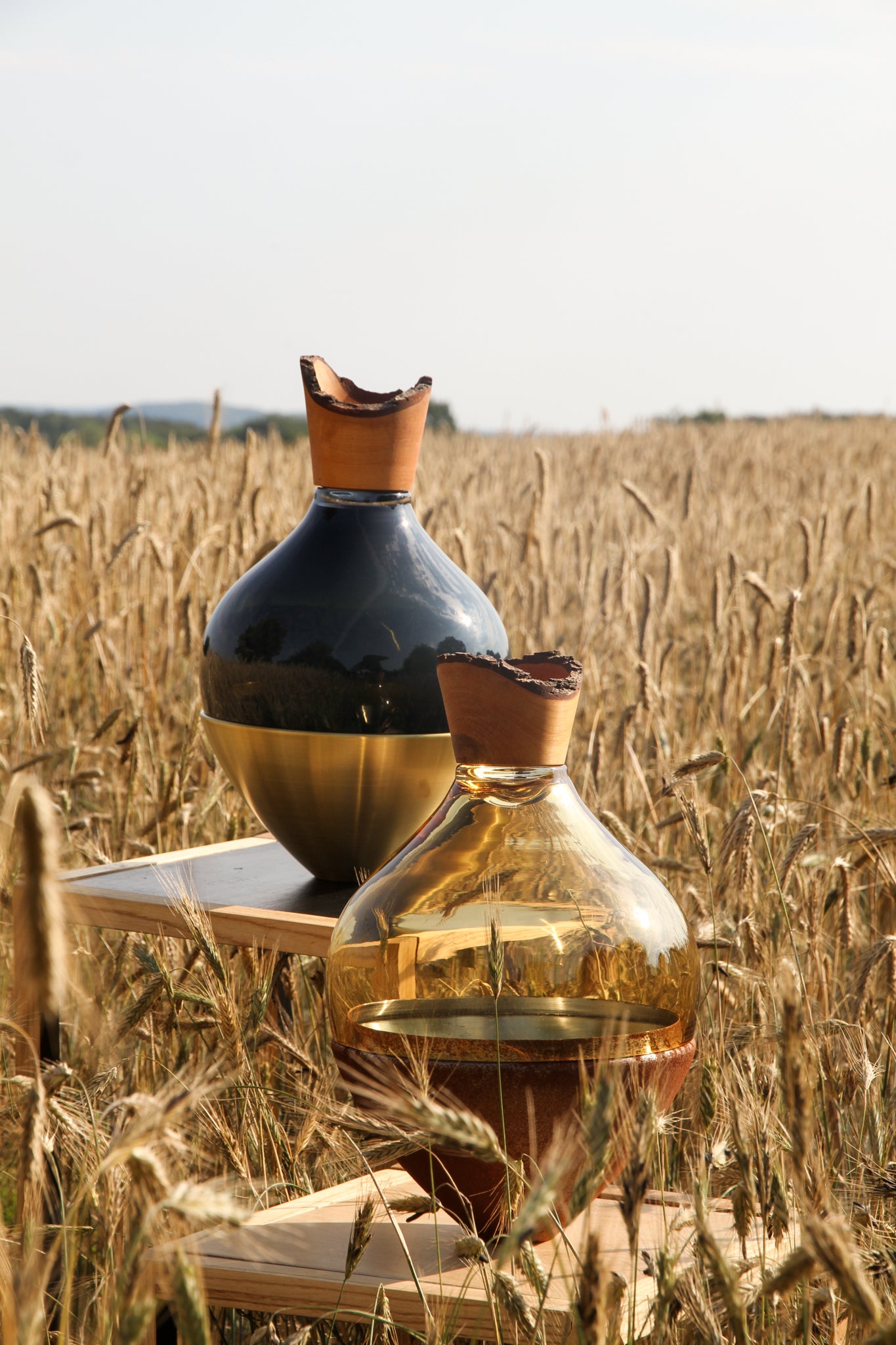 India II Stacking Vessel in Amber Copper and Black Copper in field