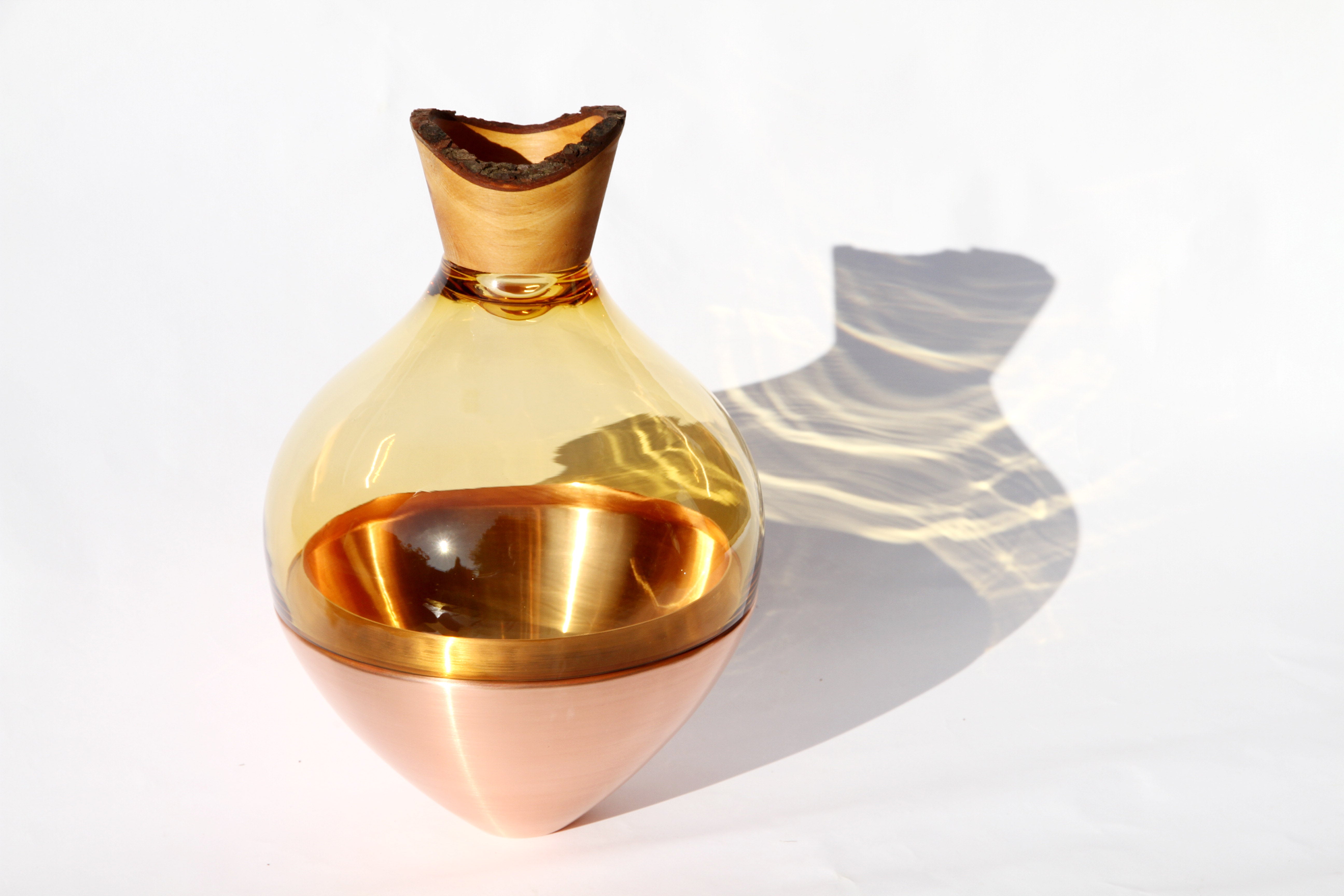 India II Stacking Vessel in Amber Copper, blending warm amber glass with copper for a refined and elegant look.