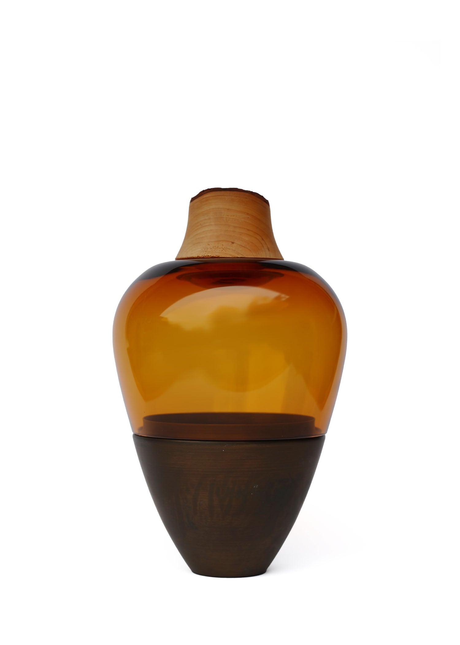 India I Stacking Vessel in Amber & Patina, offering a warm amber color enhanced by a beautiful patina finish, perfect for vintage-inspired settings.