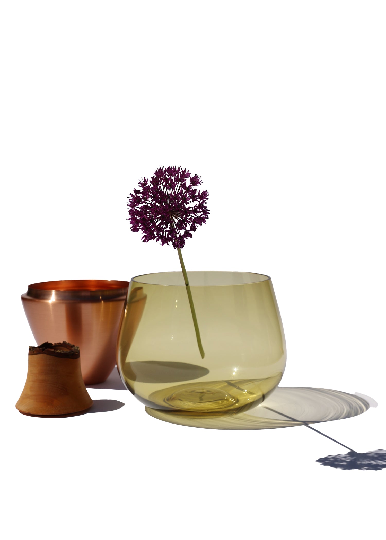 India I Stacking Vessel in Olive & Copper Unstacked, showcasing a blend of earthy tones and metallic accents, perfect for modern or traditional interiors.