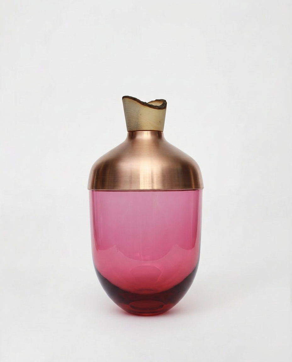 India Large I | Stacking Vessel in Glass, Semi- Precious Metal & Wood